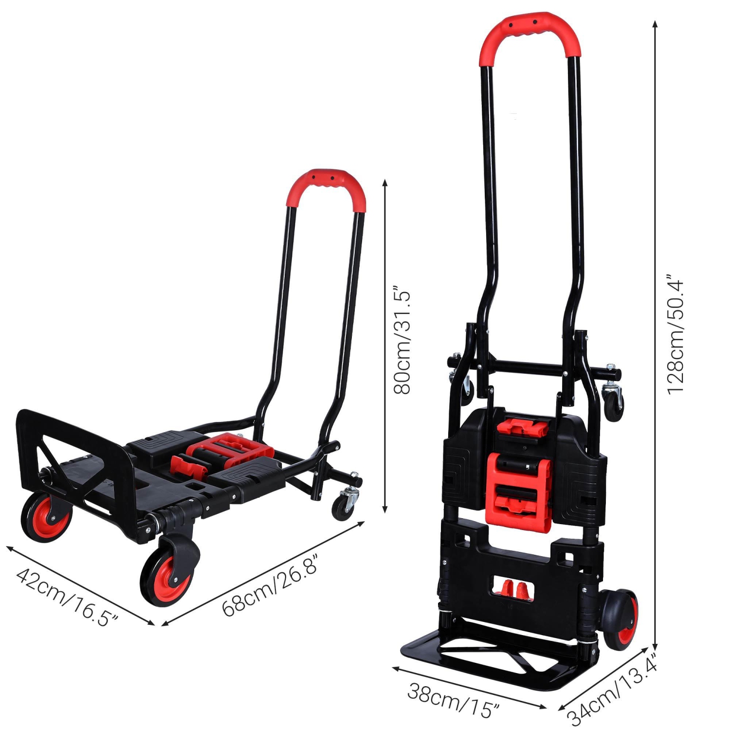 PrimeCables Heavy Duty Folding Hand Truck 265lbs Capacity, Portable Multi-Position Dolly Cart with 4 Wheels