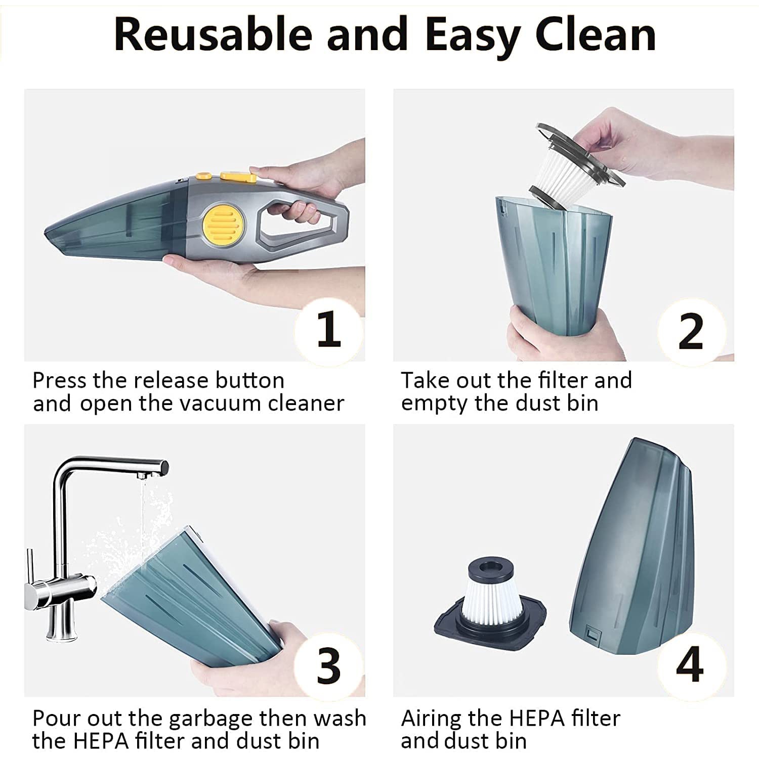 NIERBO Upgrade Aspirateur portable sans fil rechargeable 12000PA-14000PA haute puissance avec affichage de puissance pour voiture, maison, bureau,