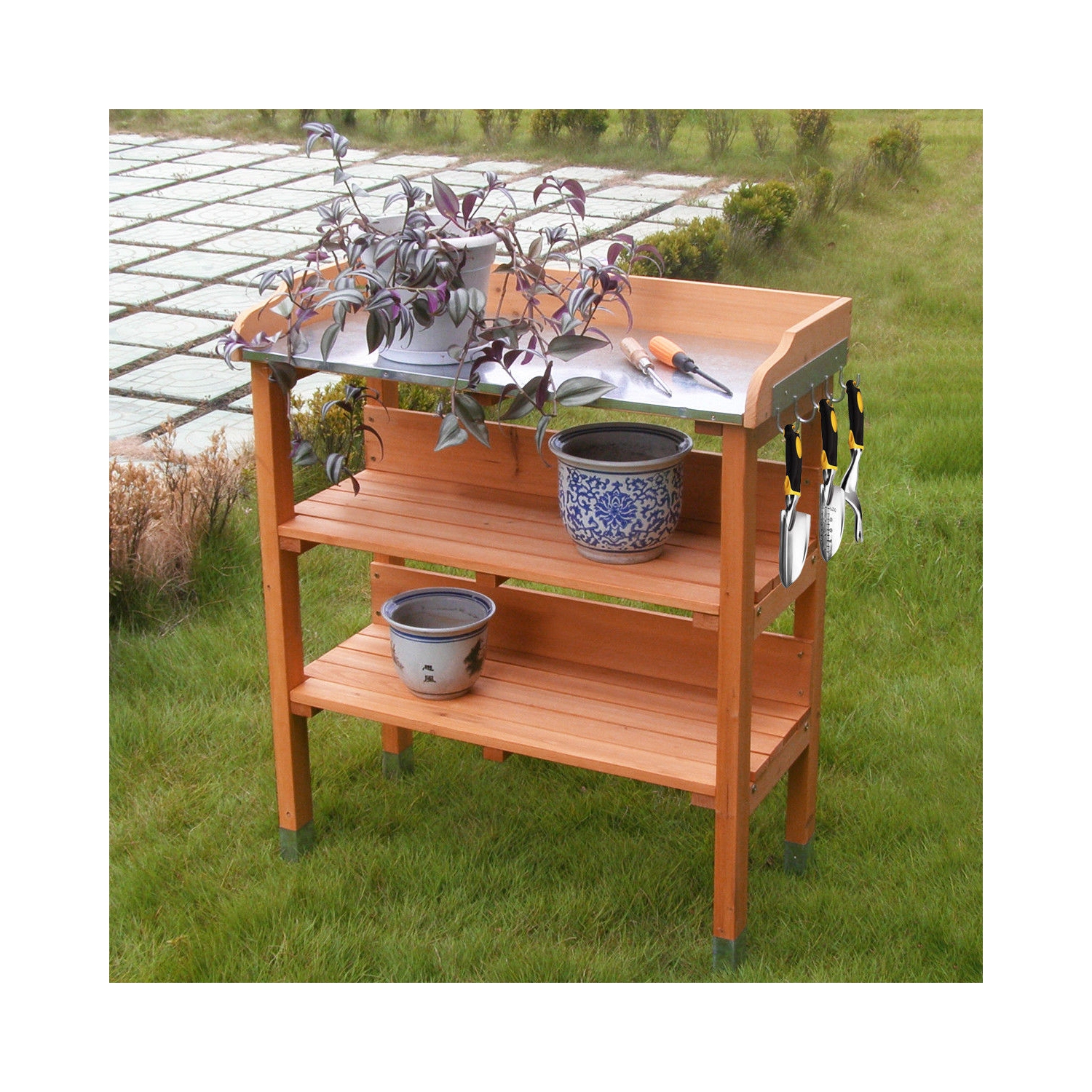 Garden Wooden Potting Bench Work Station with Hook