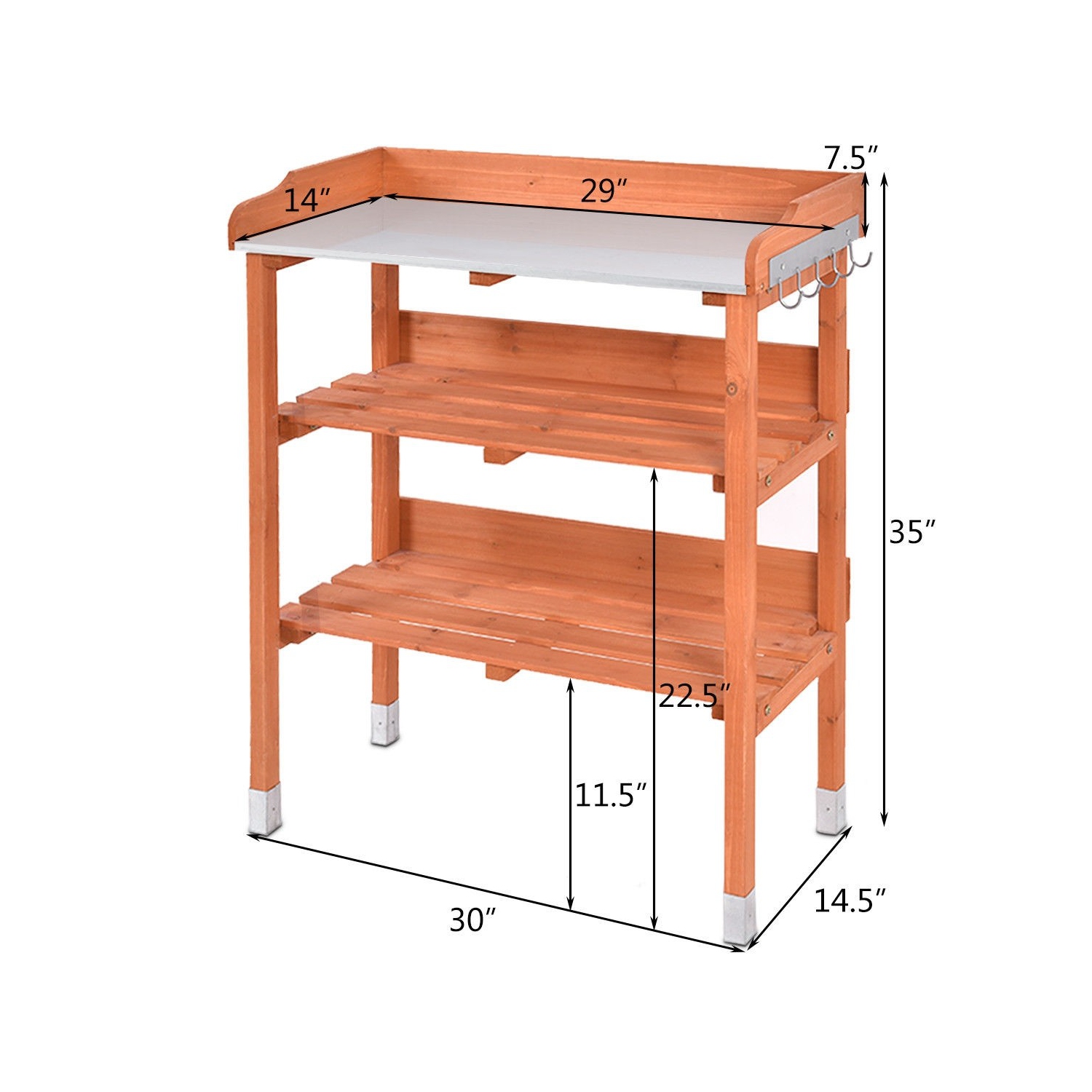 Garden Wooden Potting Bench Work Station with Hook