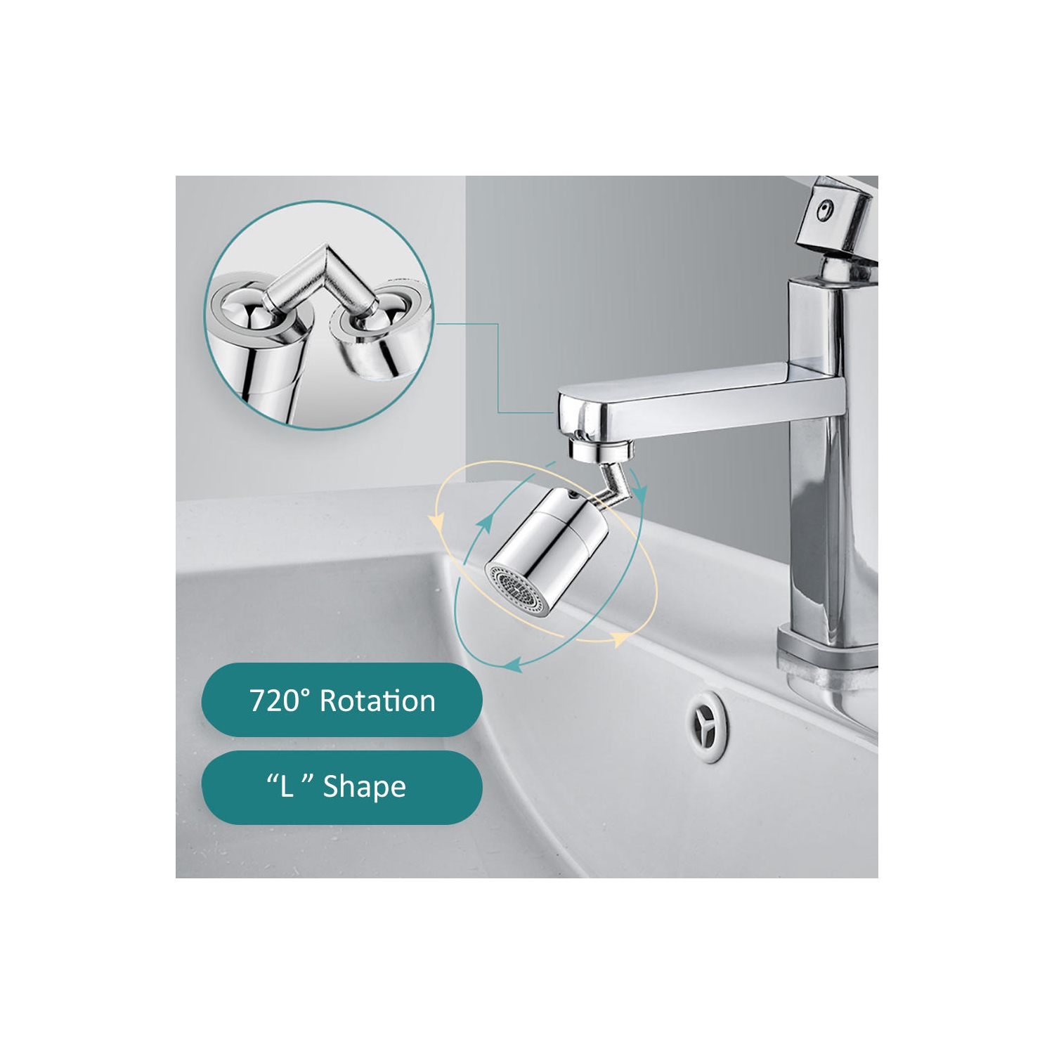 Aérateur de buse de robinet de cuisine et de salle de bain en forme de L pour tête de robinet d'évier avec deux fonctions de débit d'eau -