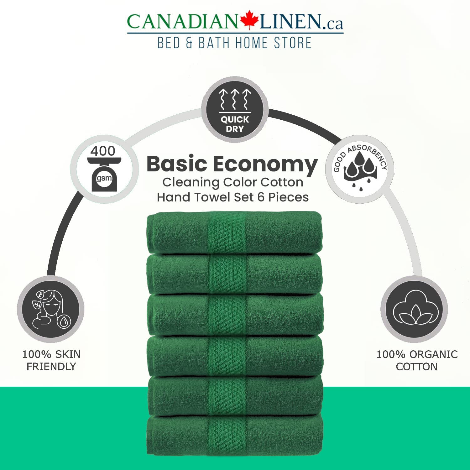 Essuie-mains couleur économique en lin canadien, 16 x 27 po, doux absorbant, nettoyage rapide du salon de coiffure, serviette de cuisine Spa, vert,