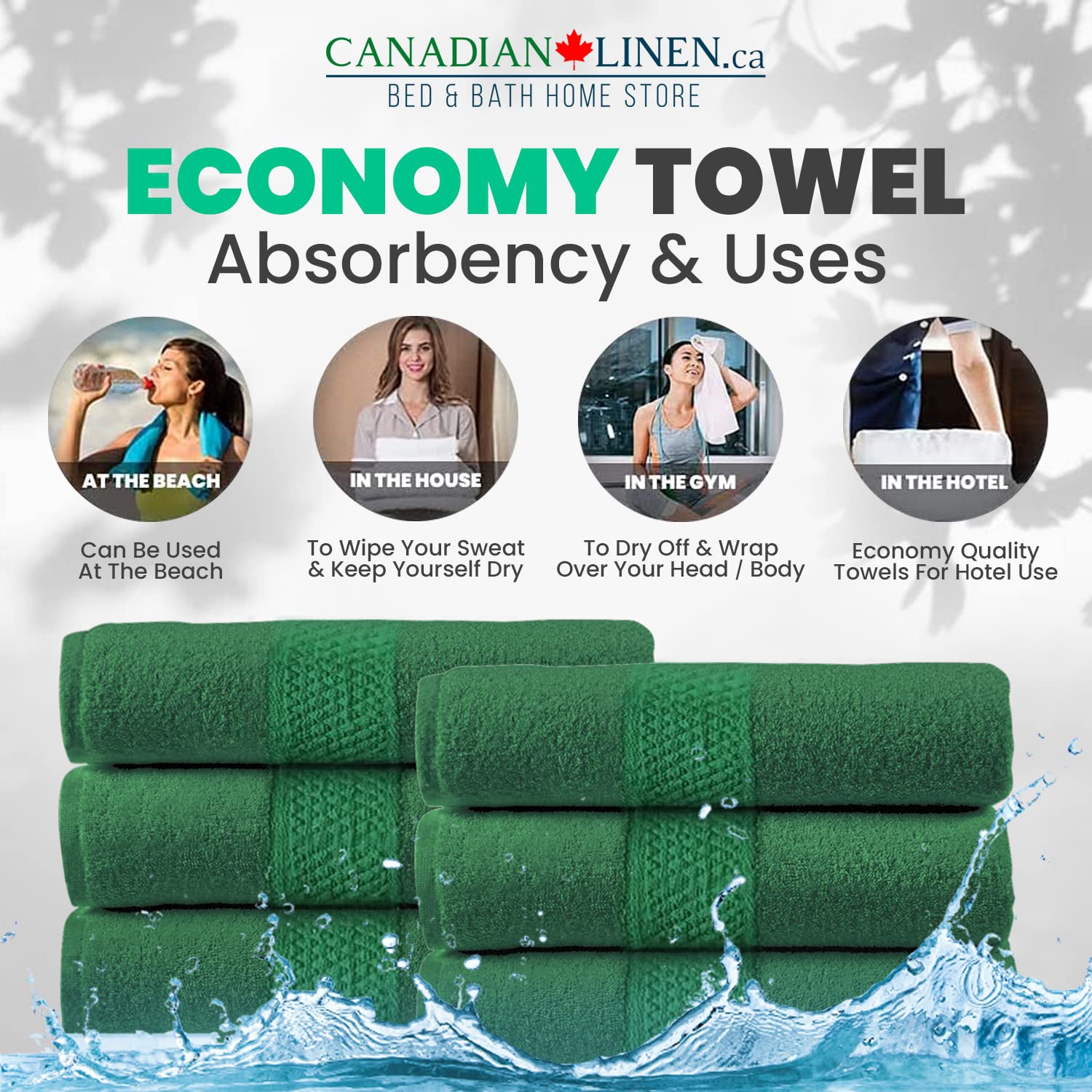 Essuie-mains couleur économique en lin canadien, 16 x 27 po, doux absorbant, nettoyage rapide du salon de coiffure, serviette de cuisine Spa, vert,