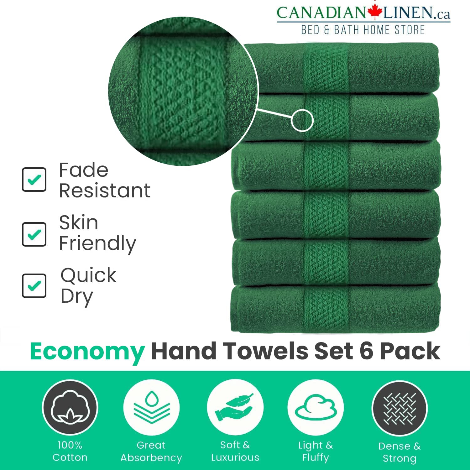 Essuie-mains couleur économique en lin canadien, 16 x 27 po, doux absorbant, nettoyage rapide du salon de coiffure, serviette de cuisine Spa, vert,