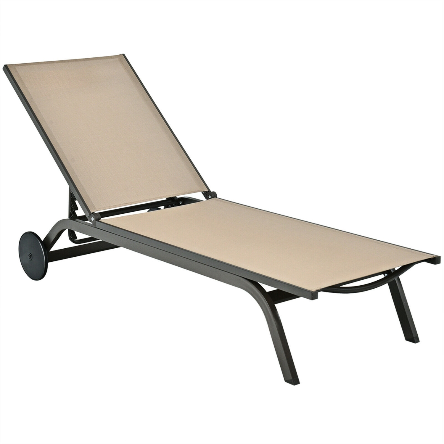 Chaise longue de patio en tissu d’aluminium avec inclinaison ajustable - Brun