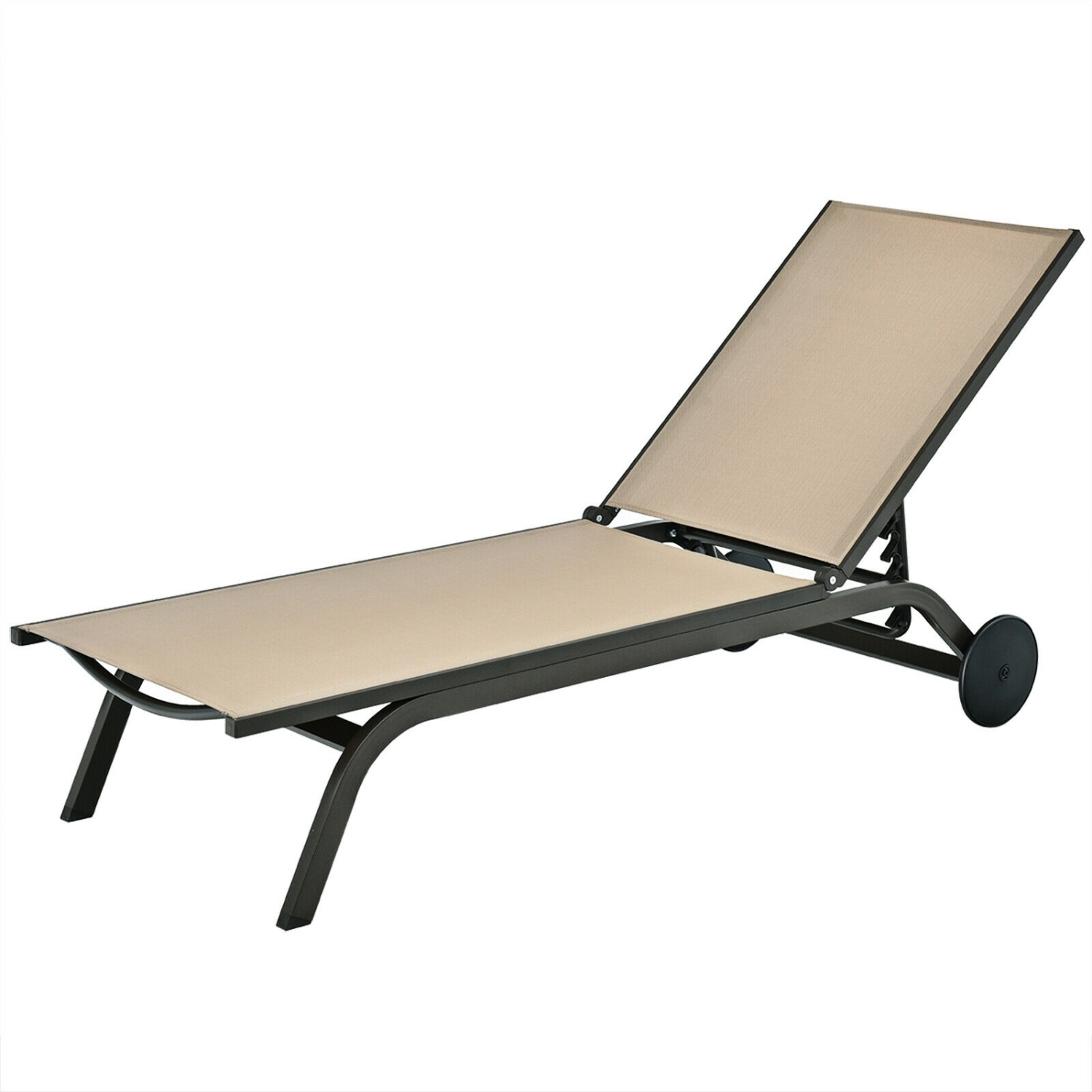 Chaise longue de patio en tissu d’aluminium avec inclinaison ajustable - Brun