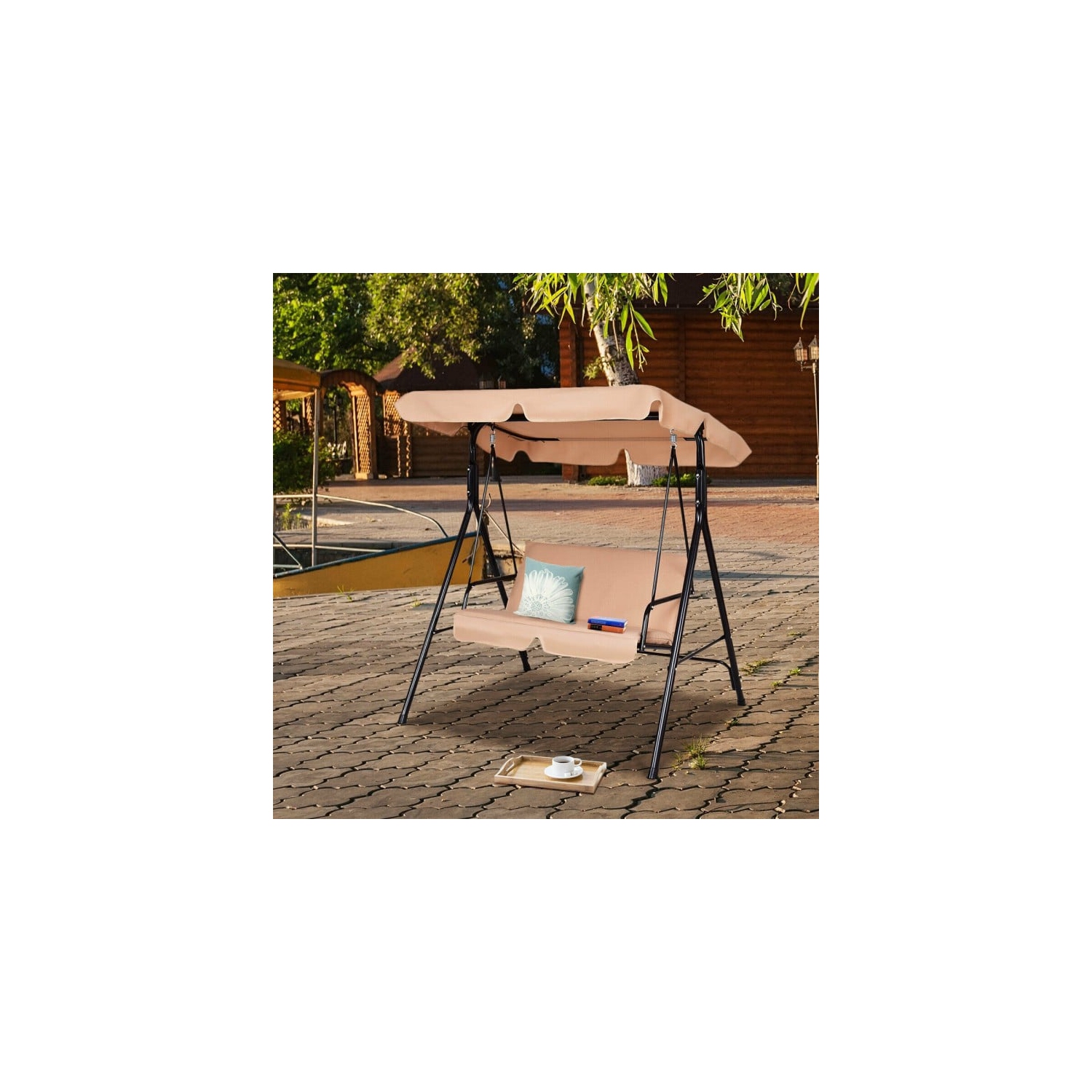 Outdoor Canopy Swing 2 Person Weather Resistant for Garden and Lawn