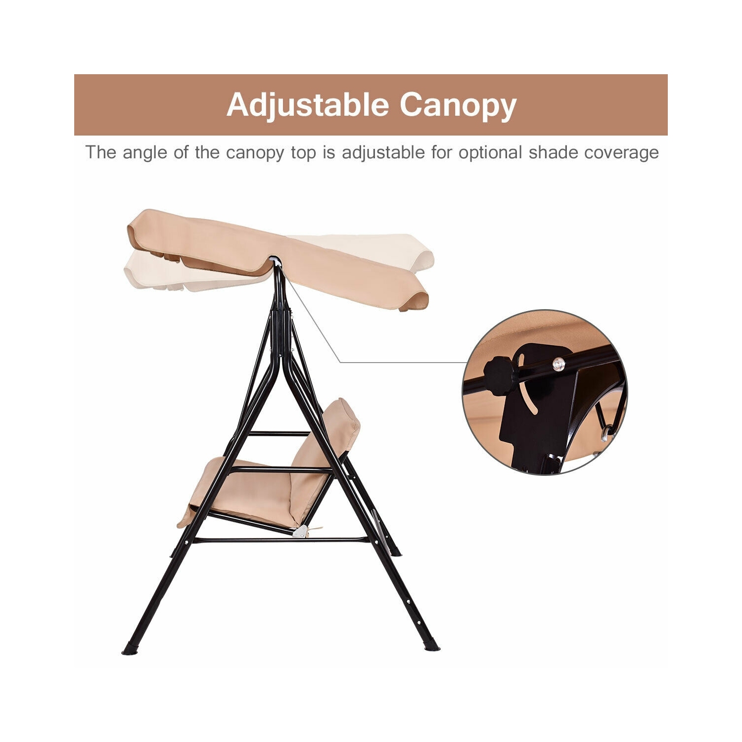 Outdoor Canopy Swing 2 Person Weather Resistant for Garden and Lawn