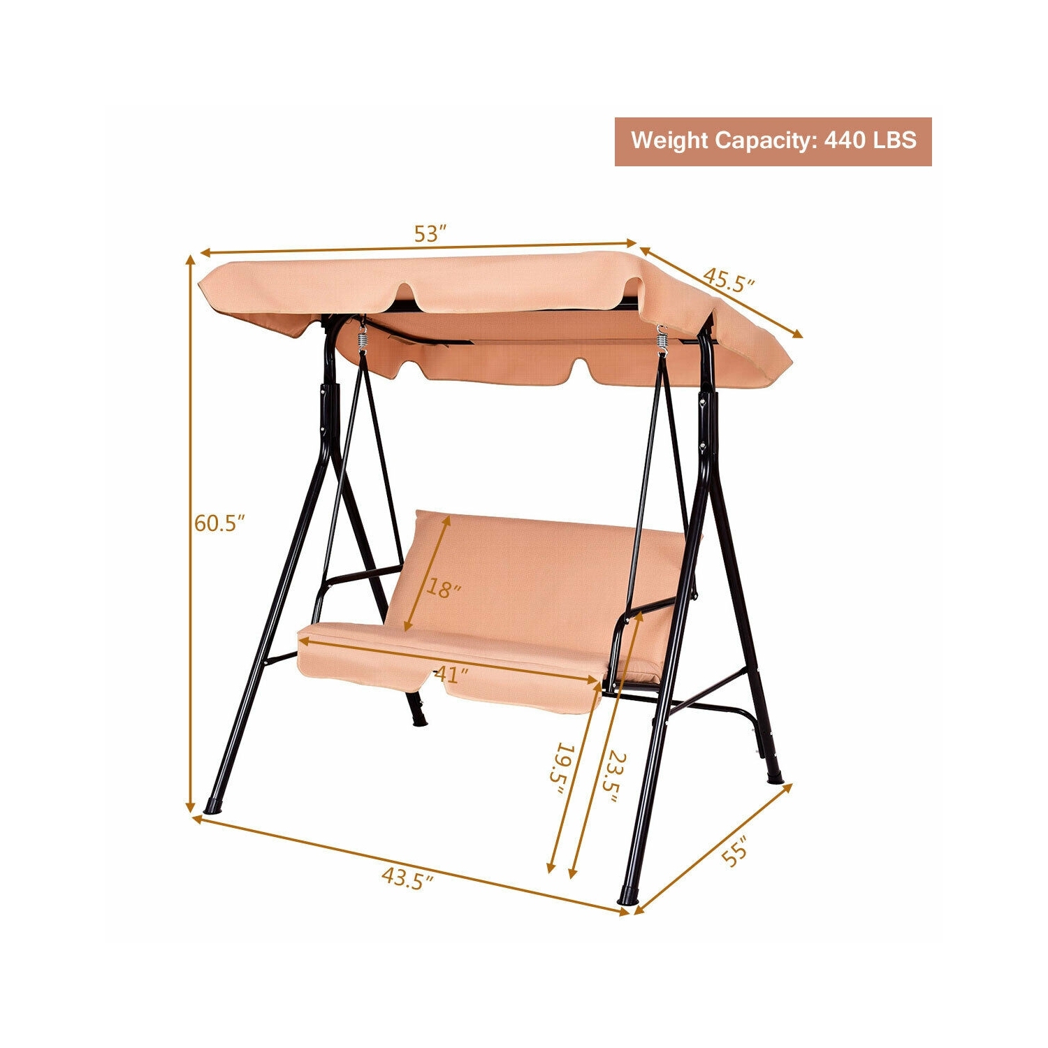 Outdoor Canopy Swing 2 Person Weather Resistant for Garden and Lawn