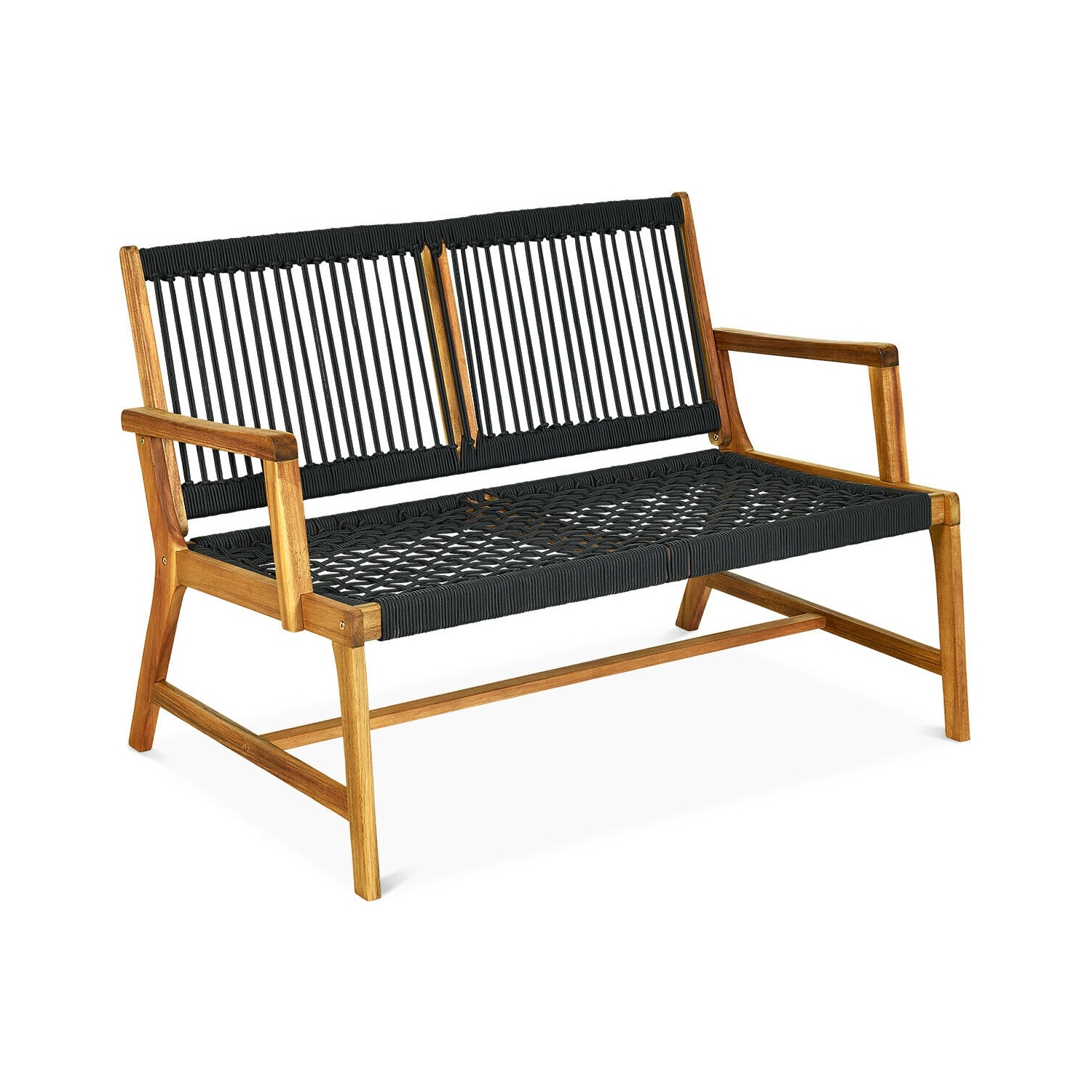 2-Person Acacia Wood Yard Bench for Balcony and Patio-Black