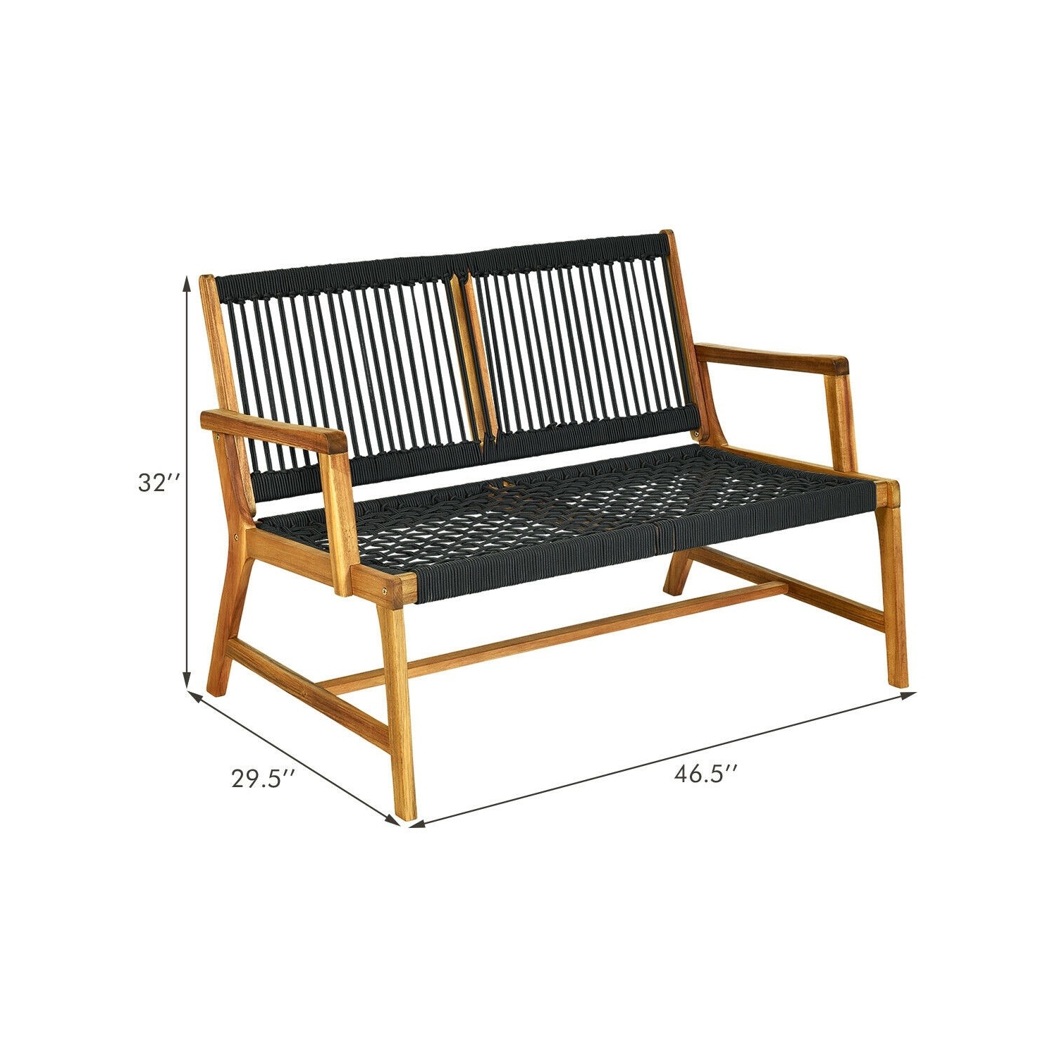 2-Person Acacia Wood Yard Bench for Balcony and Patio-Black