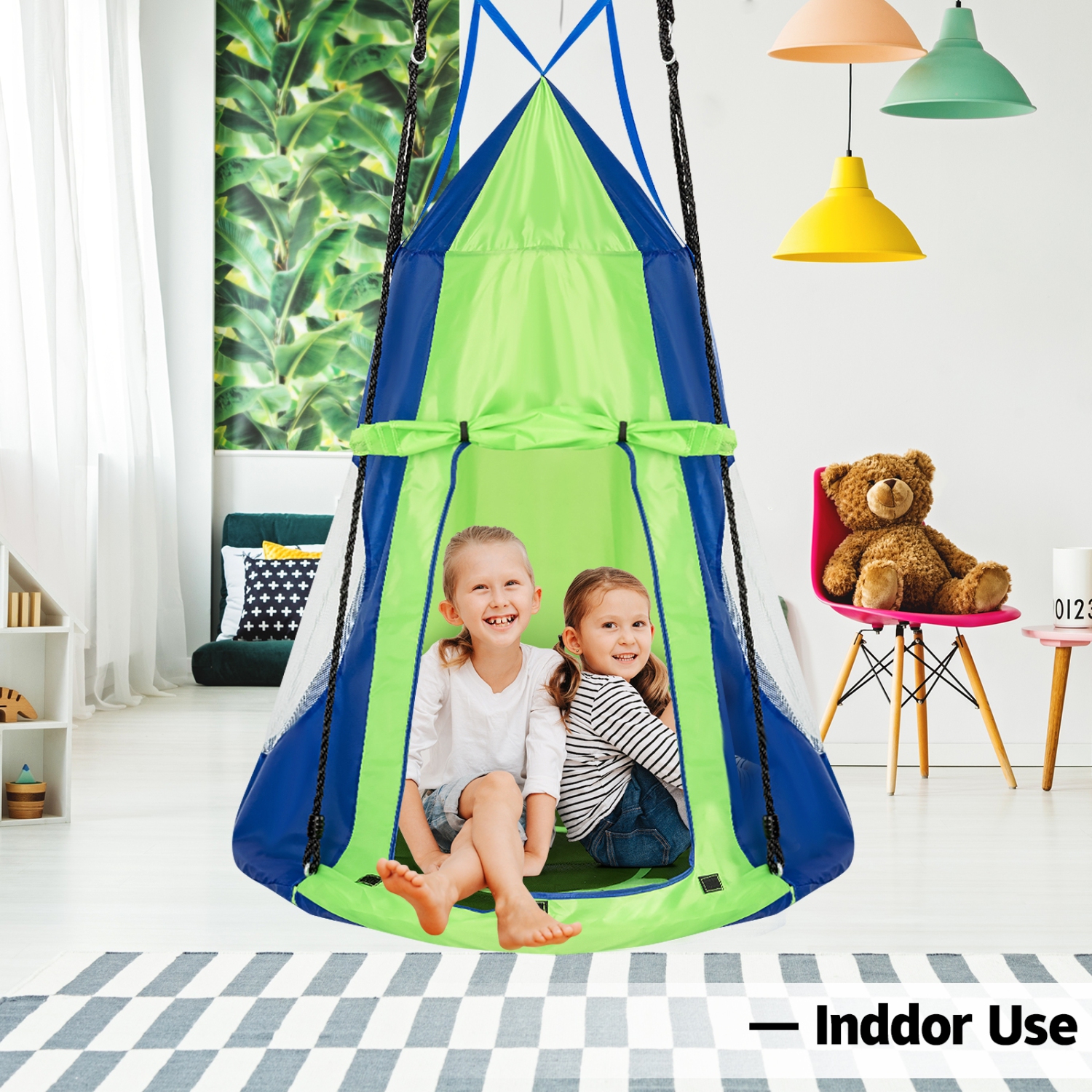 Chaise suspendue pour enfants 2-en-1 40, ensemble tente pivotante amovible - Vert