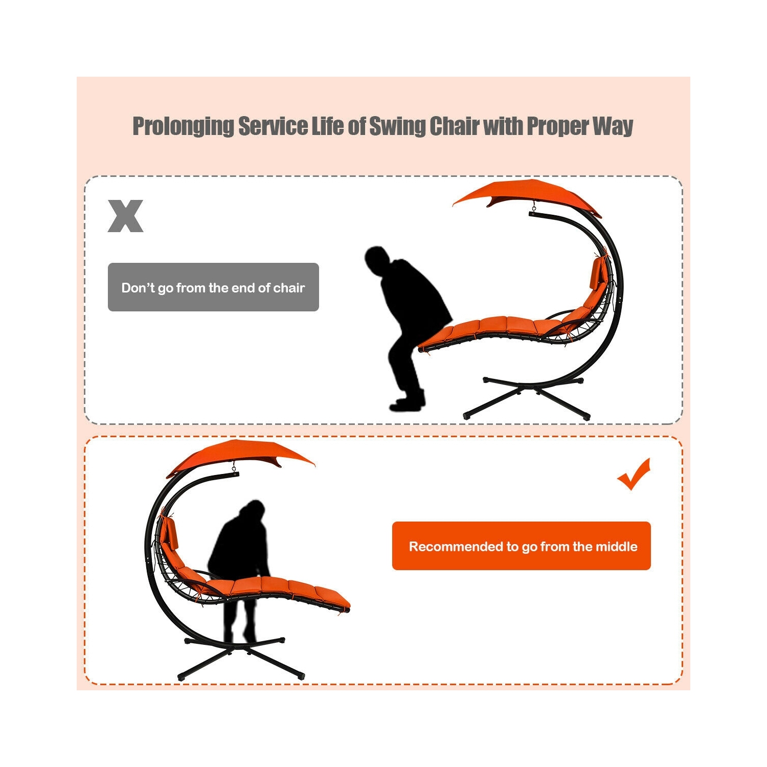 Chaise longue suspendue avec support et coussin pour l'extérieur