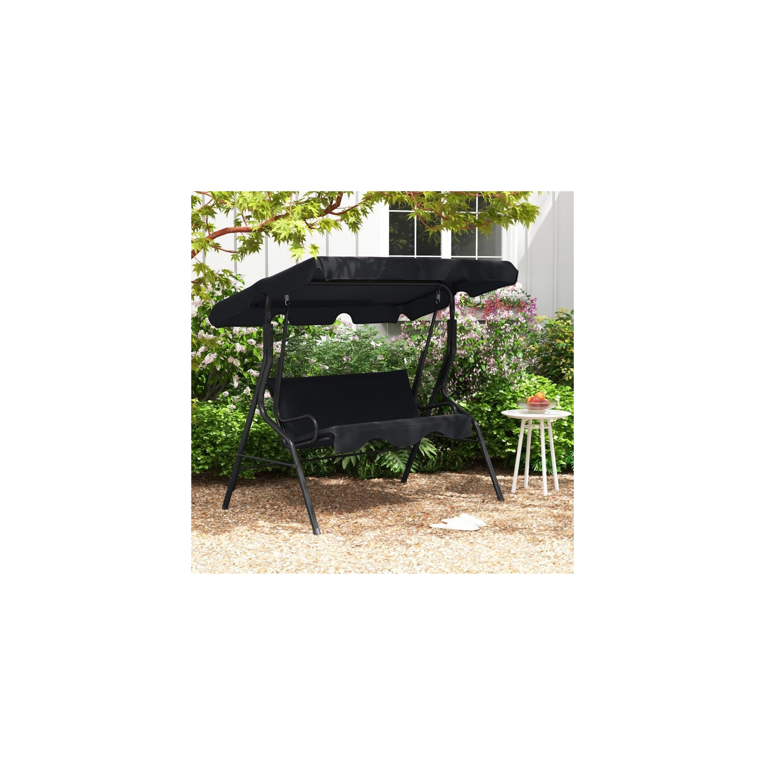 3 Seat Outdoor Patio Canopy Swing with Cushioned Steel Frame