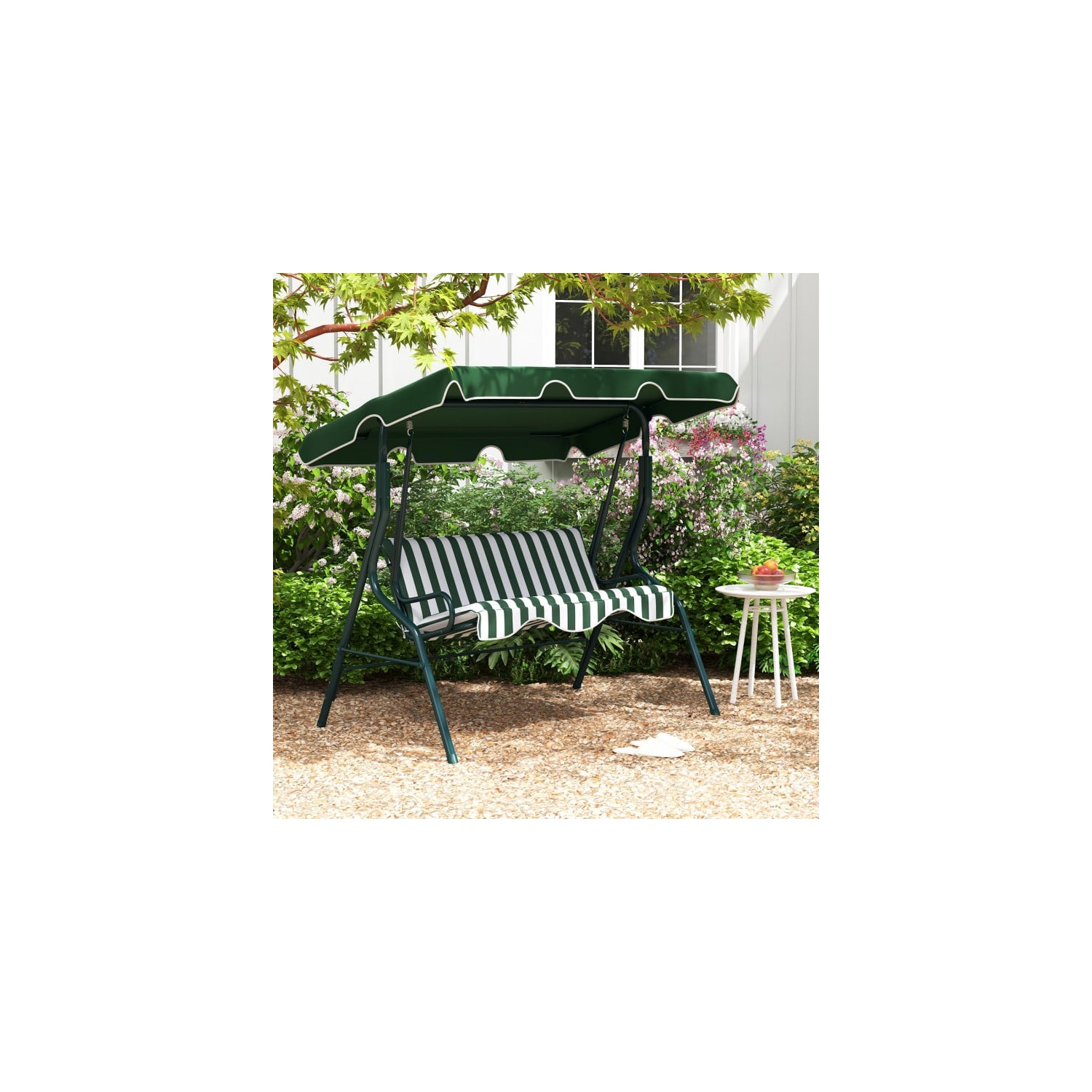 3 Seat Outdoor Patio Canopy Swing with Cushioned Steel Frame