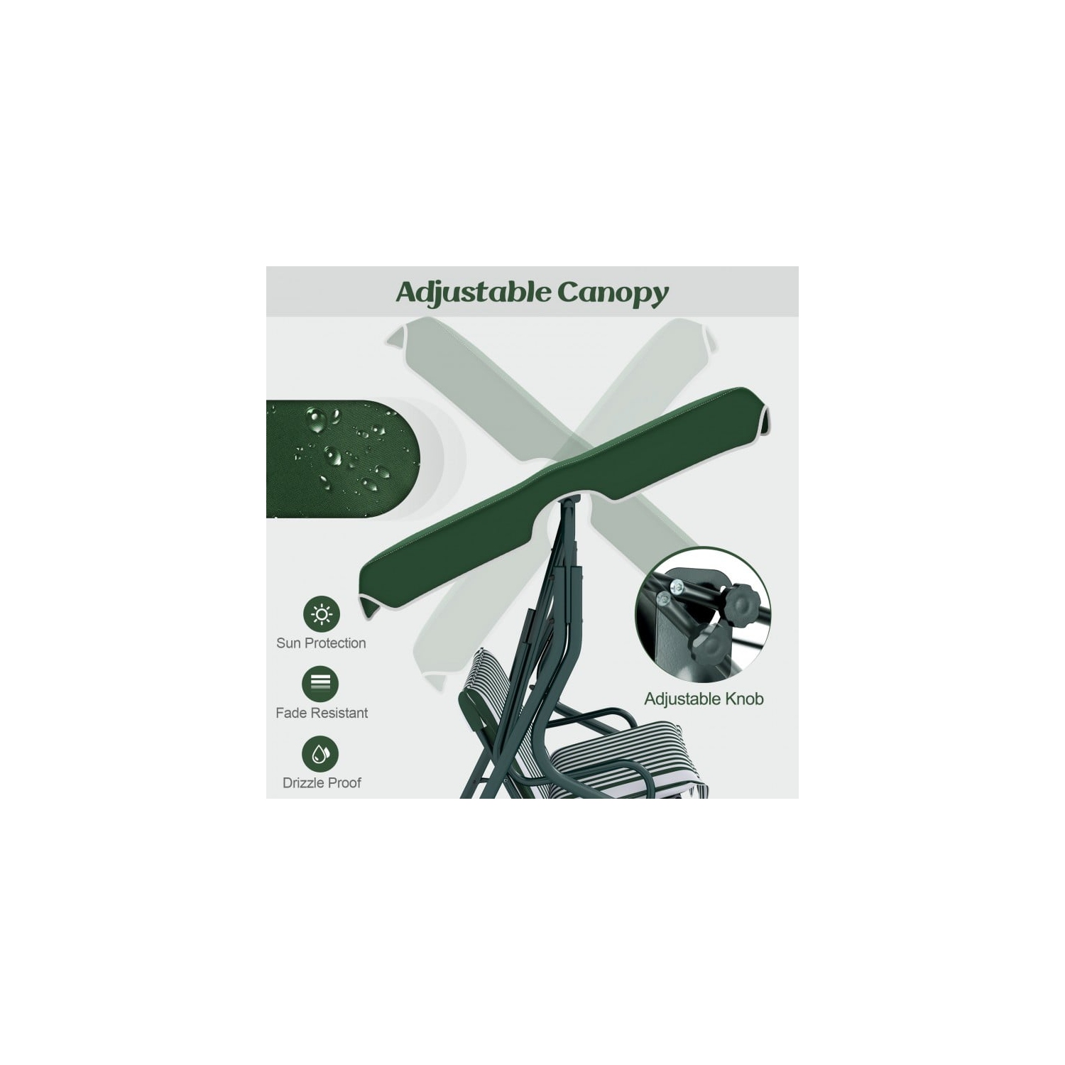 3 Seat Outdoor Patio Canopy Swing with Cushioned Steel Frame