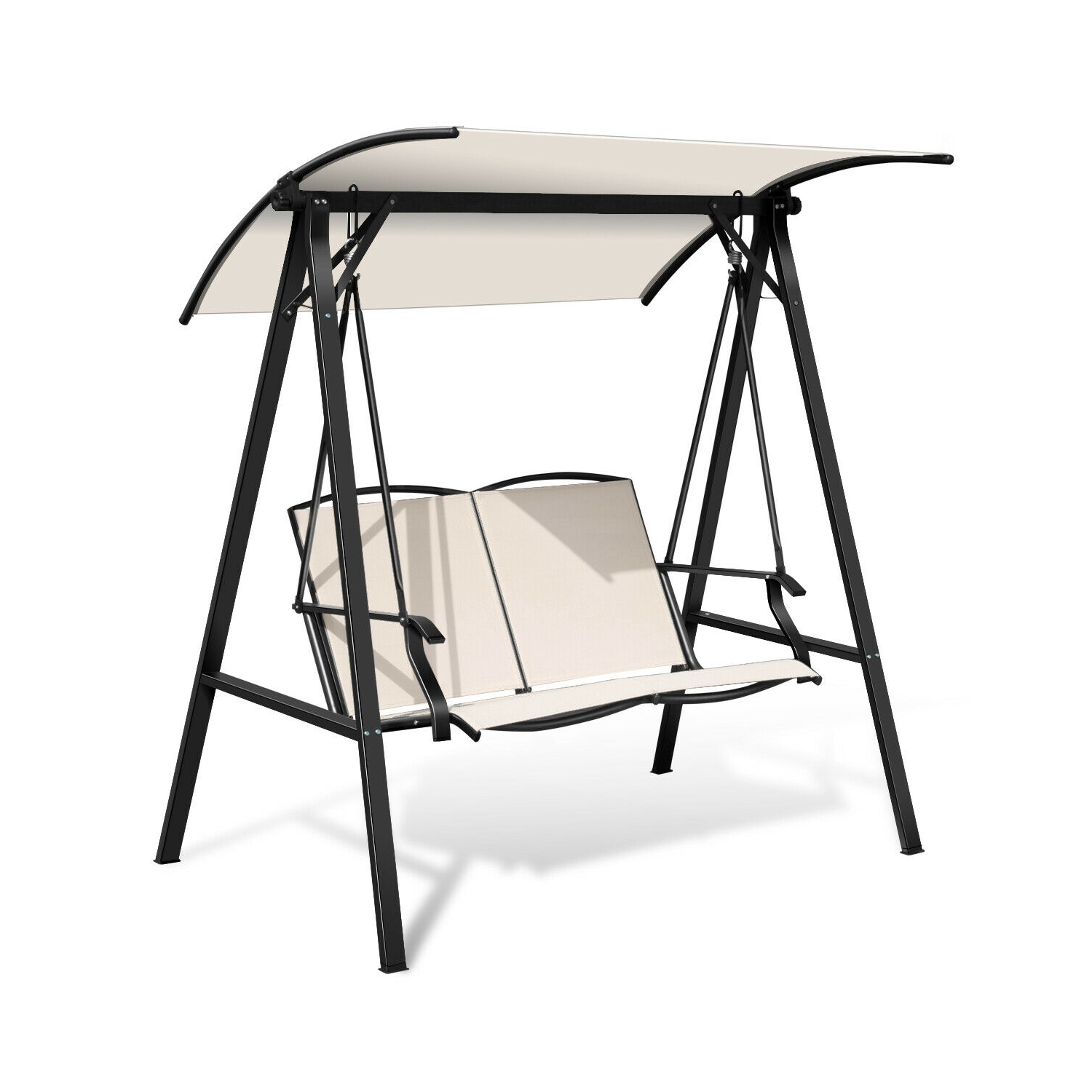 2 Person Patio Swing with Weather Resistant Glider and Adjustable Canopy-Beige