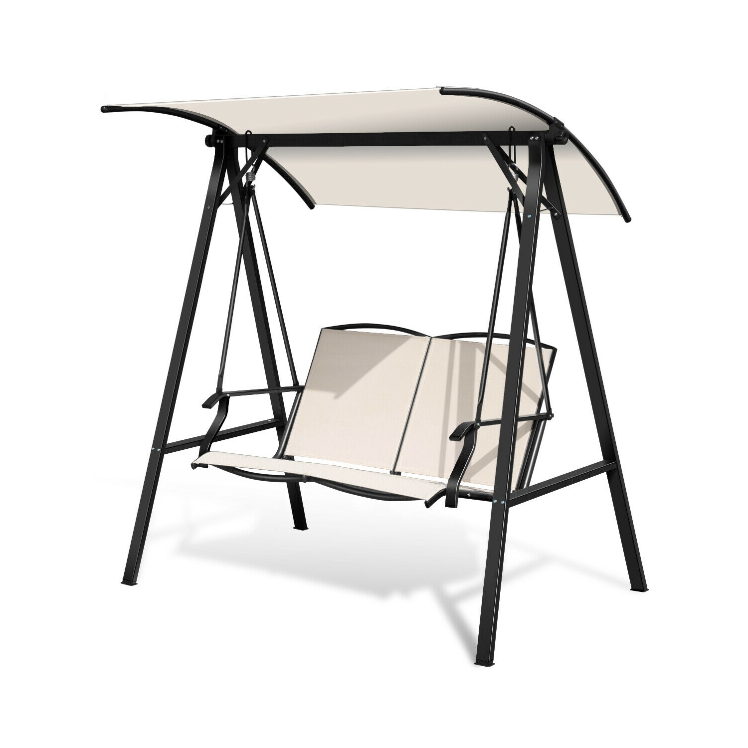 2 Person Patio Swing with Weather Resistant Glider and Adjustable Canopy-Beige