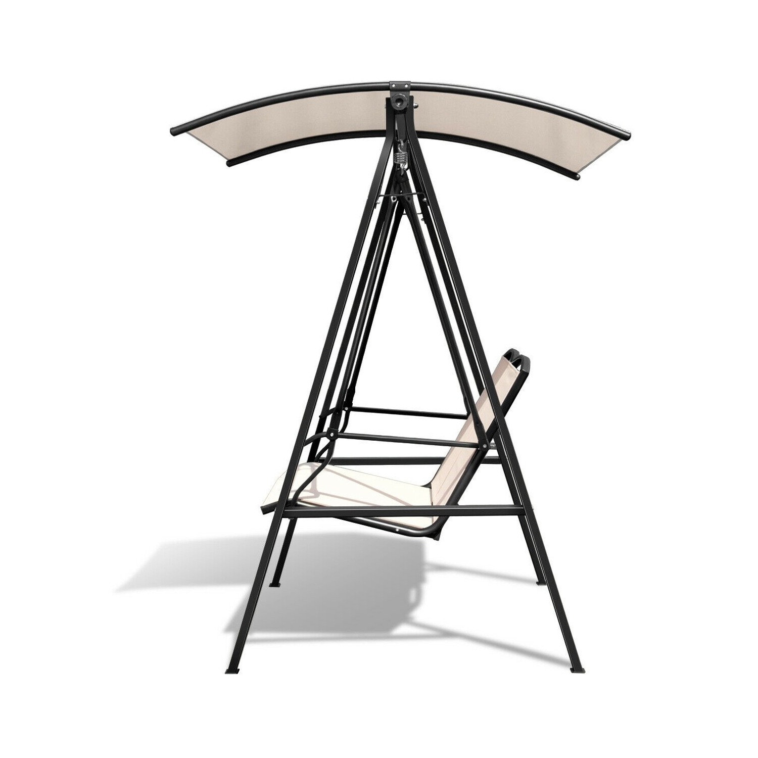 2 Person Patio Swing with Weather Resistant Glider and Adjustable Canopy-Beige