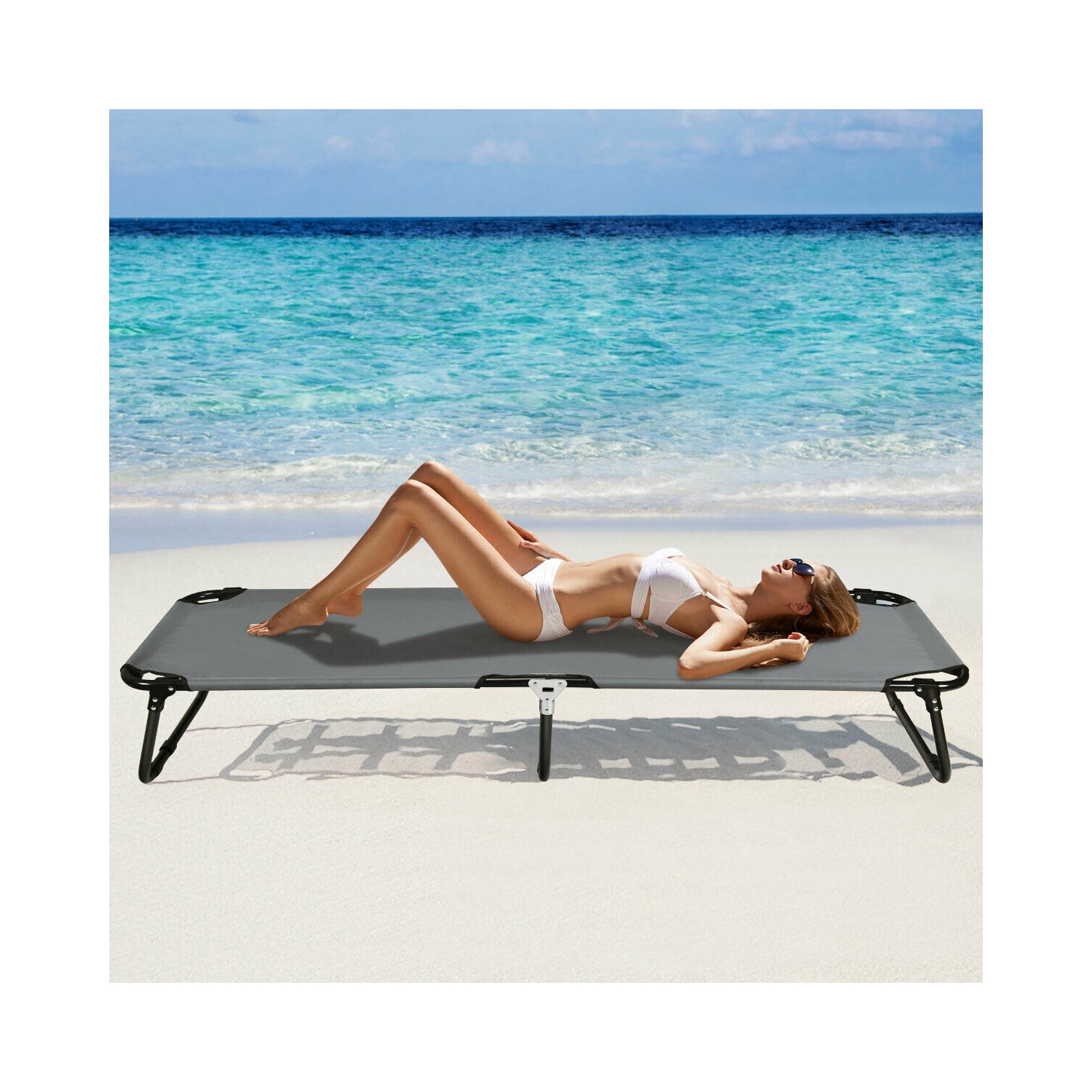 Outdoor Folding Camping Bed for Sleeping Hiking Travel-Gray