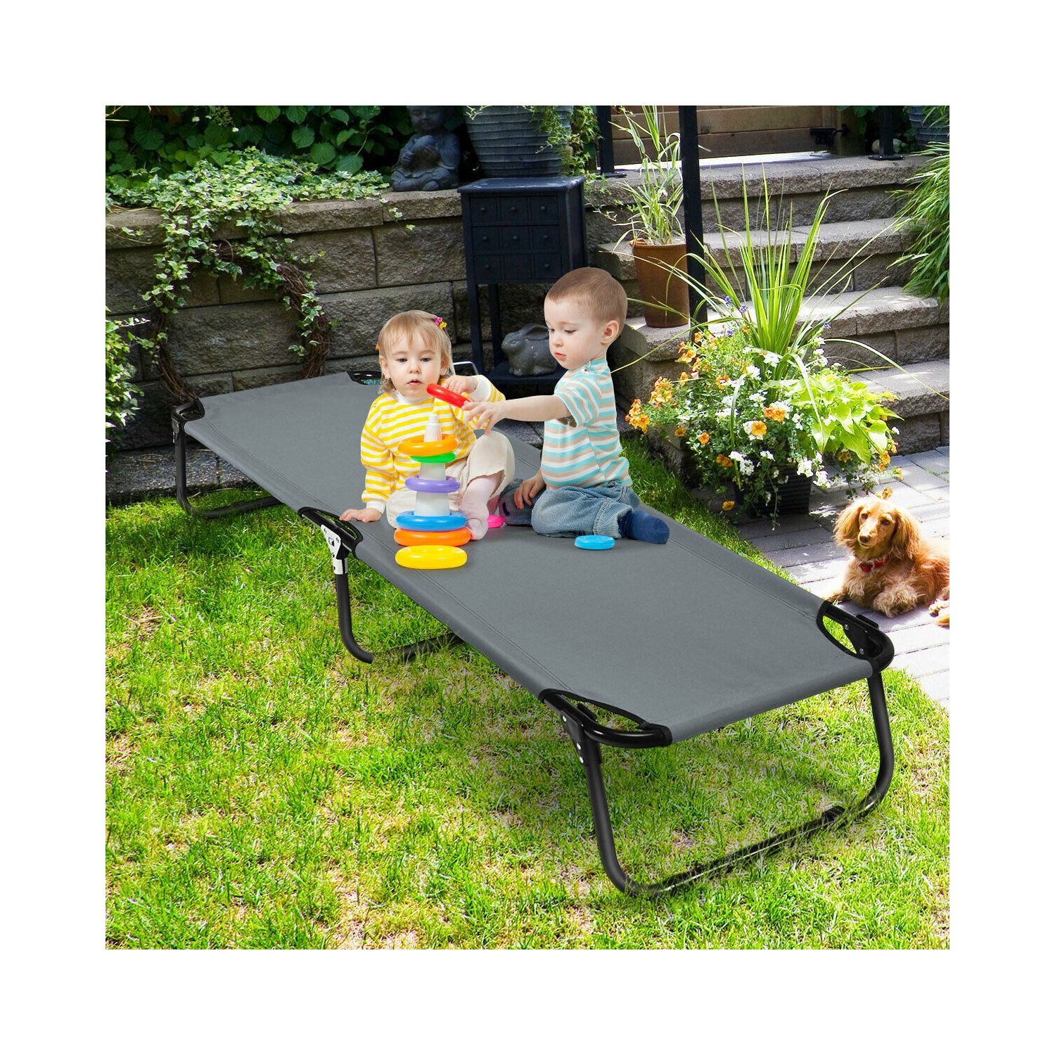 Outdoor Folding Camping Bed for Sleeping Hiking Travel-Gray