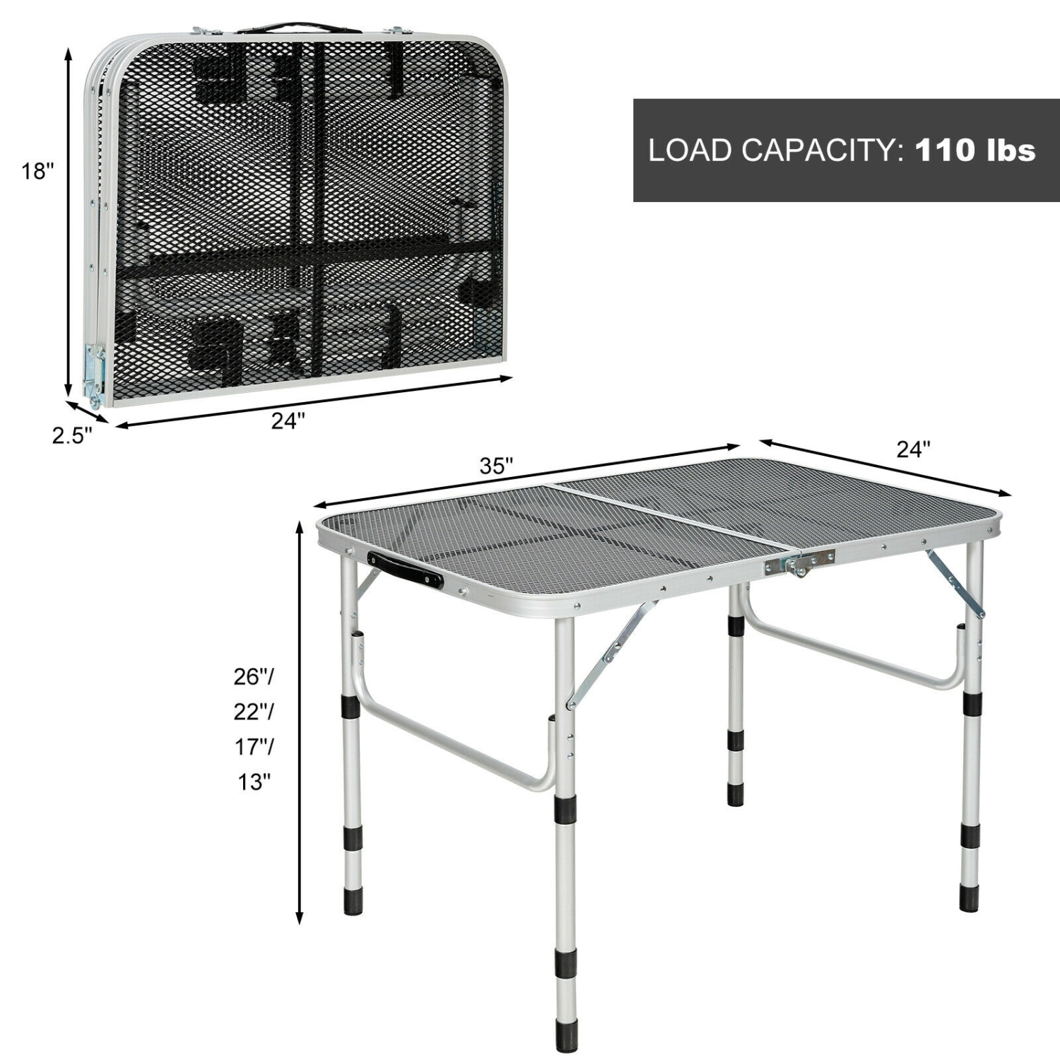 Folding Grill Table for Camping Lightweight Aluminum Metal Grill Stand Table-Silver
