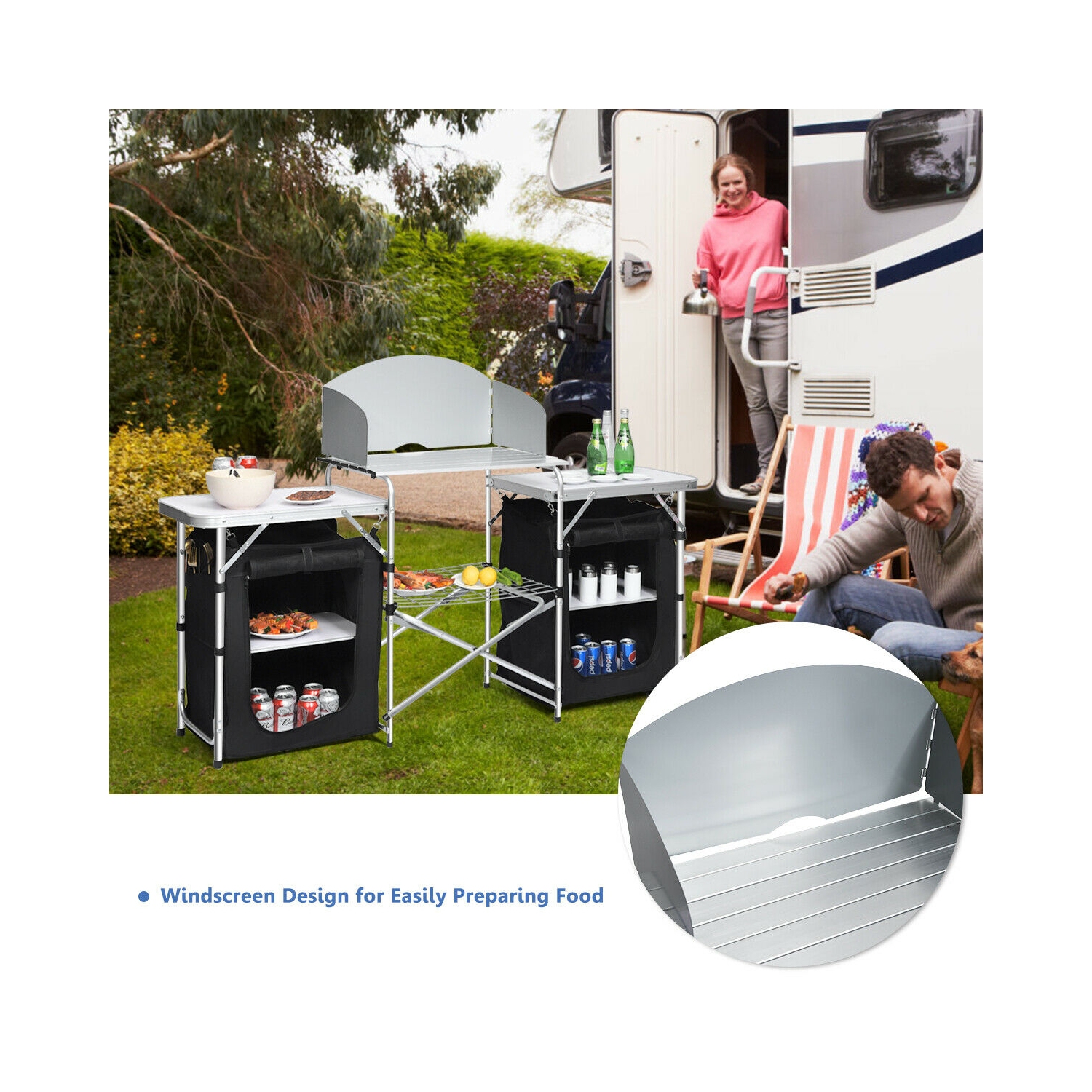 Table de camping pliante avec rangement