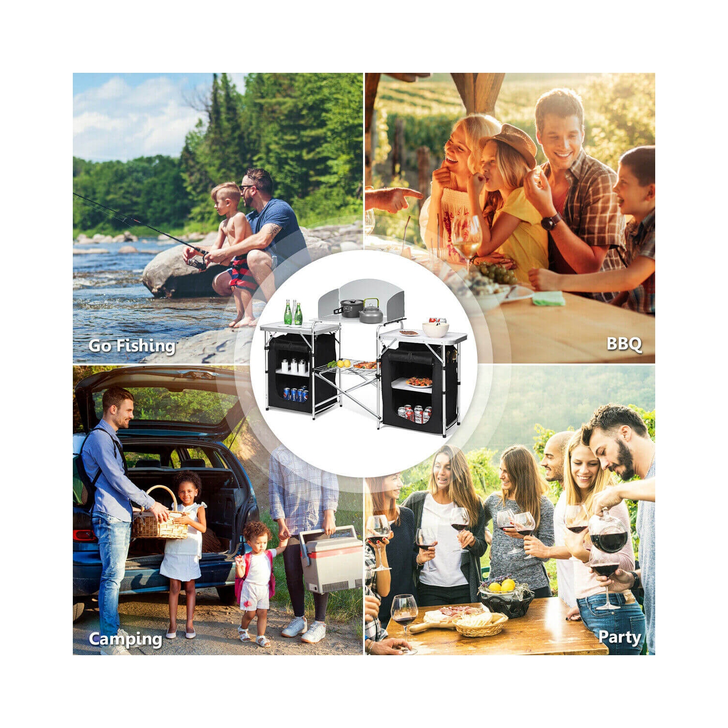 Table de camping pliante avec rangement