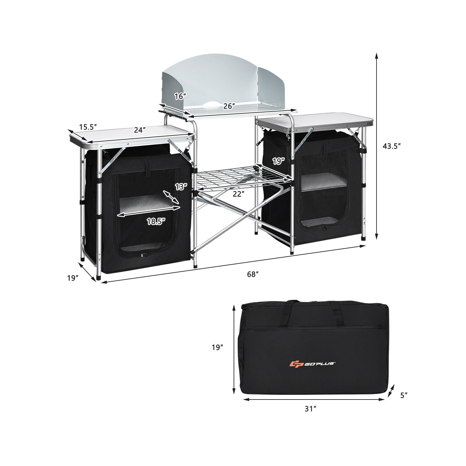 Table de camping pliante avec rangement