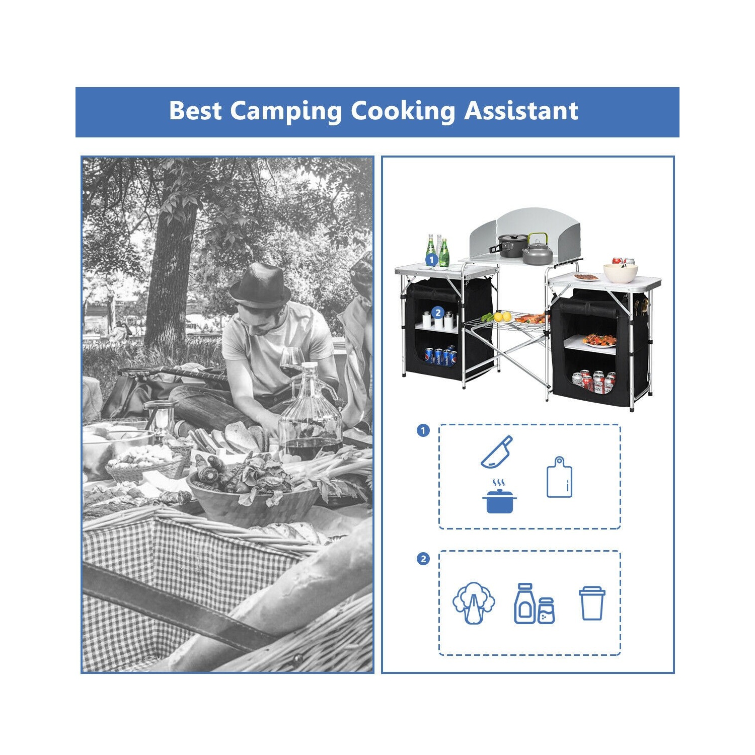 Table de camping pliante avec rangement