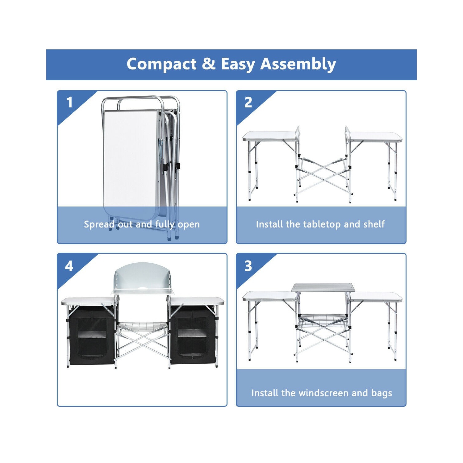 Table de camping pliante avec rangement