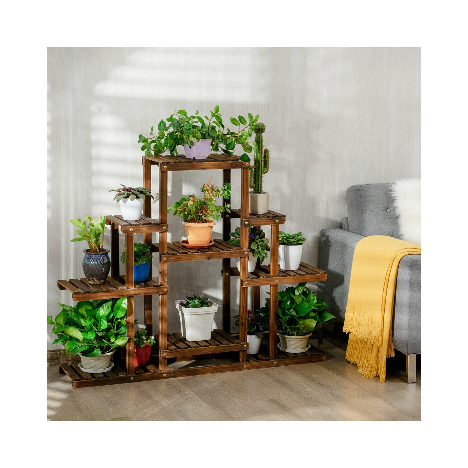 6-Tier Flower Wood Stand Plant Display Rack Storage Shelf