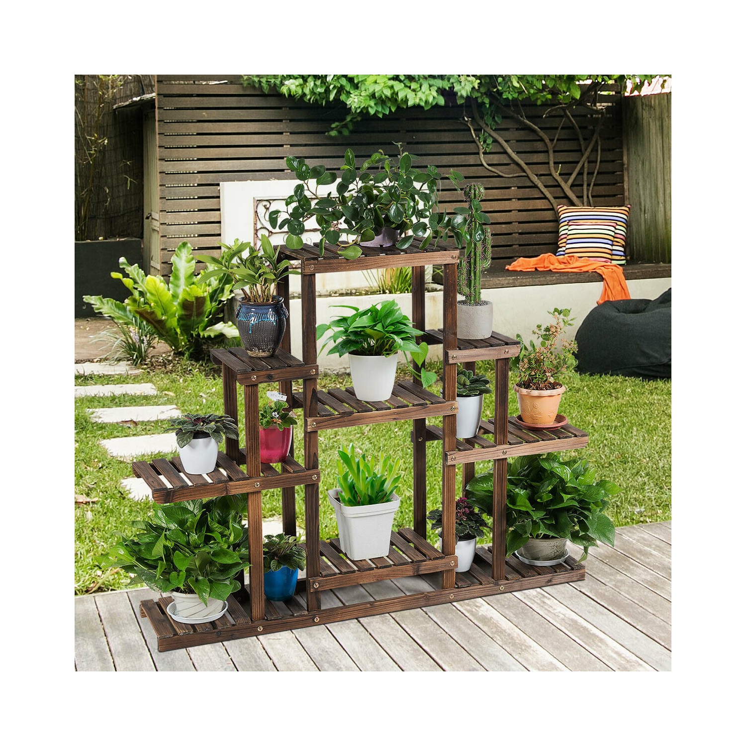 6-Tier Flower Wood Stand Plant Display Rack Storage Shelf
