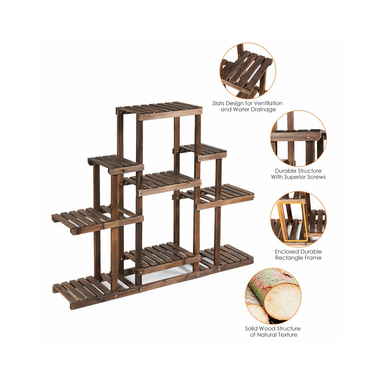 6-Tier Flower Wood Stand Plant Display Rack Storage Shelf