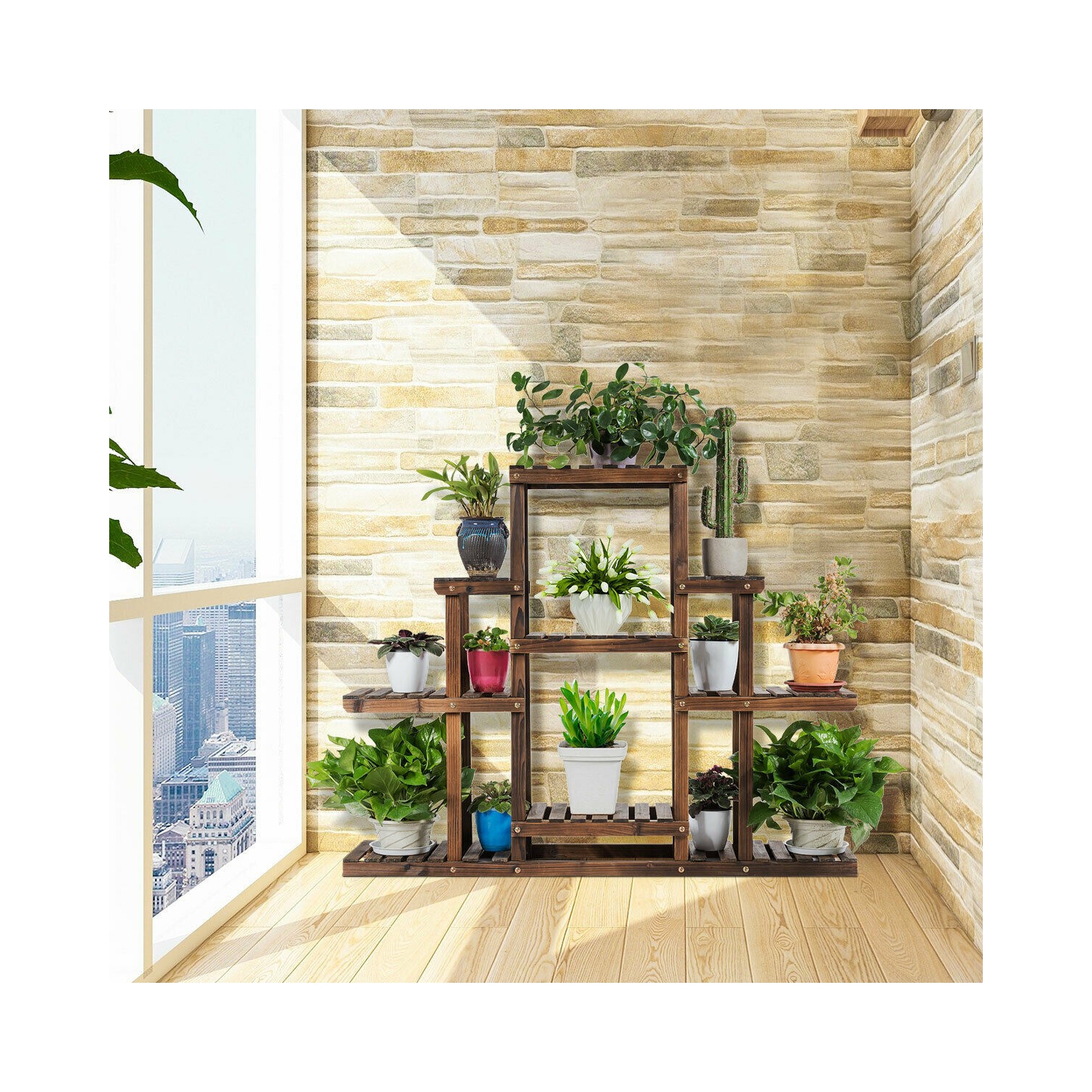 6-Tier Flower Wood Stand Plant Display Rack Storage Shelf