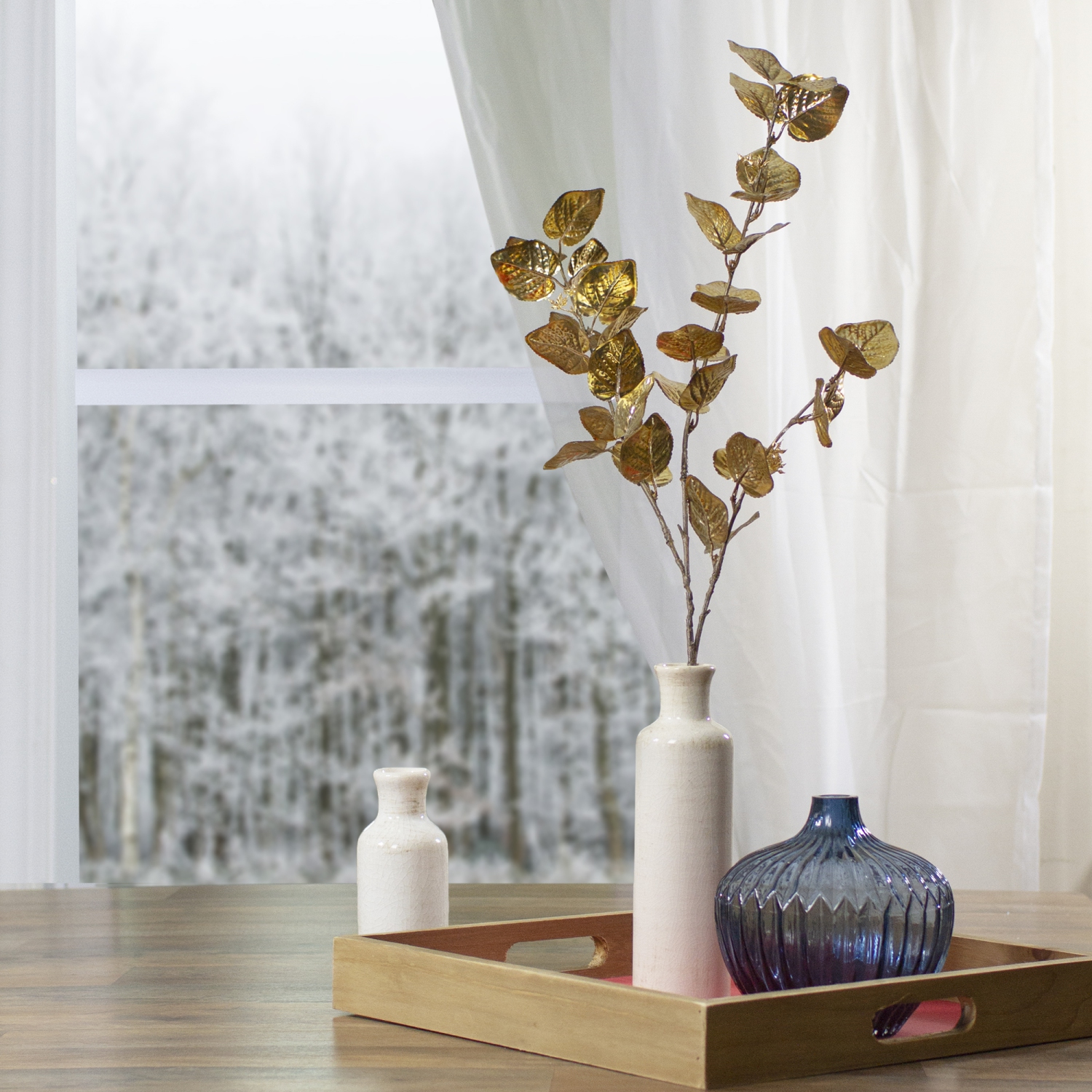 34" Metallic Gold Artificial Eucalyptus Spray