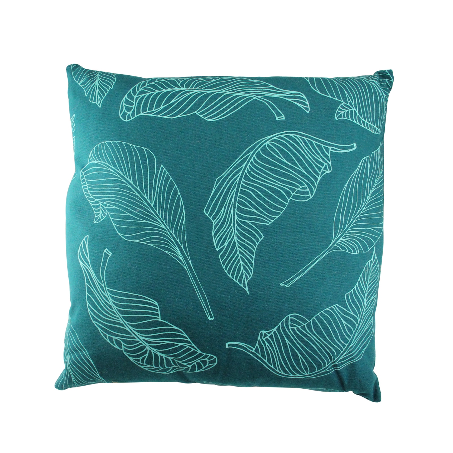 Coussin décoratif carré, feuilles tropicales vert sarcelle, 18 po