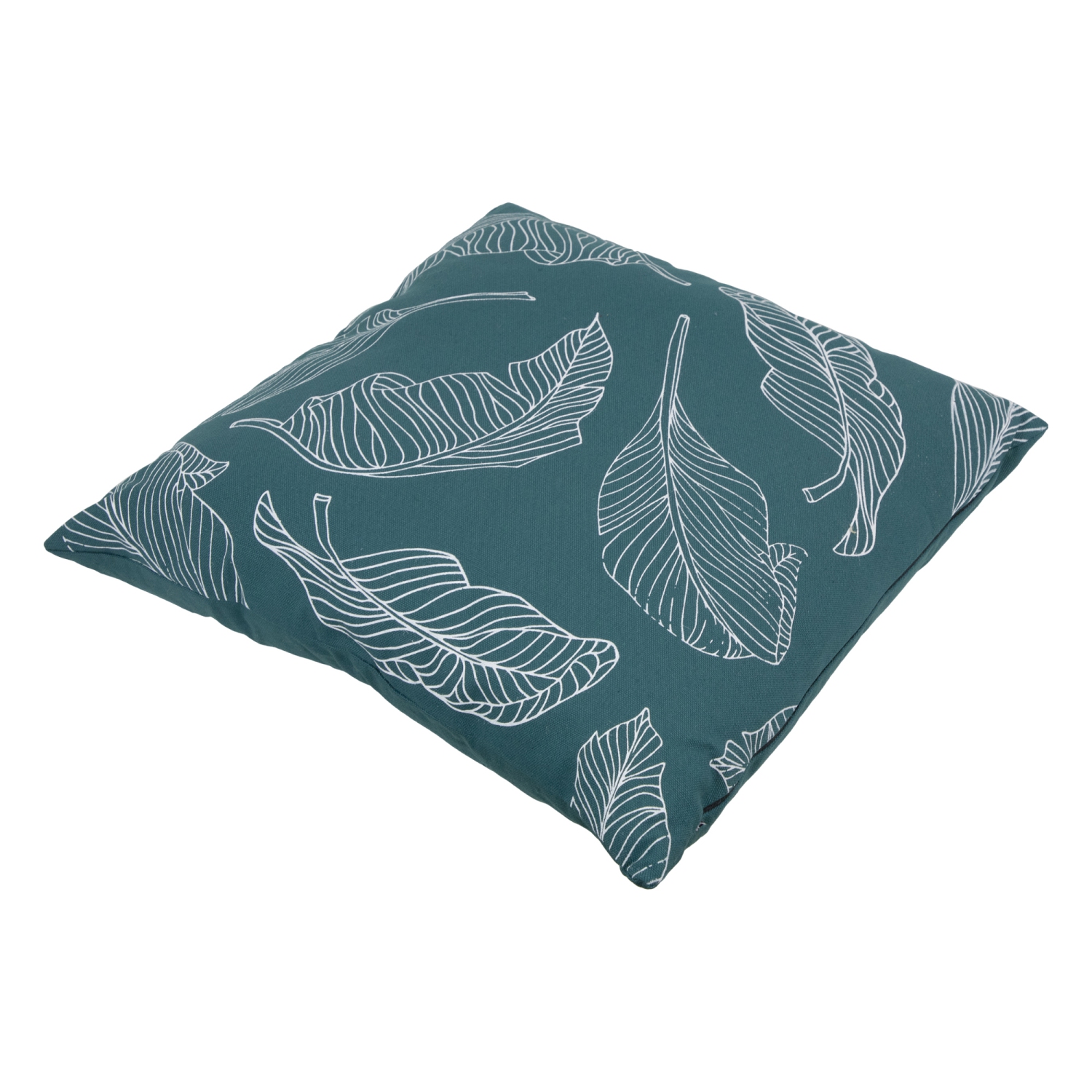 Coussin décoratif carré, feuilles tropicales vert sarcelle, 18 po