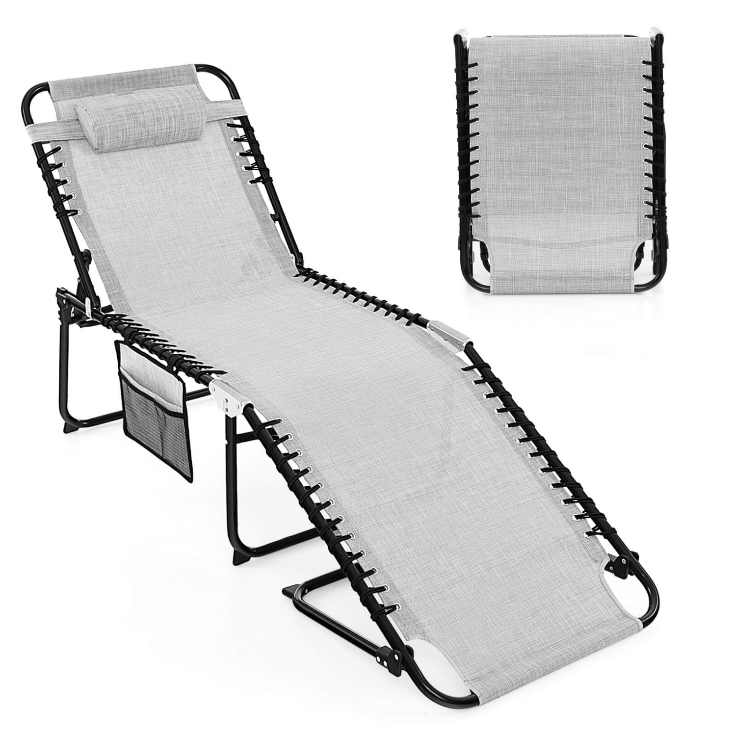 Costway Folding Lounge Chaise 16" High Recline Chair W/Adjustable Backrest and Footrest