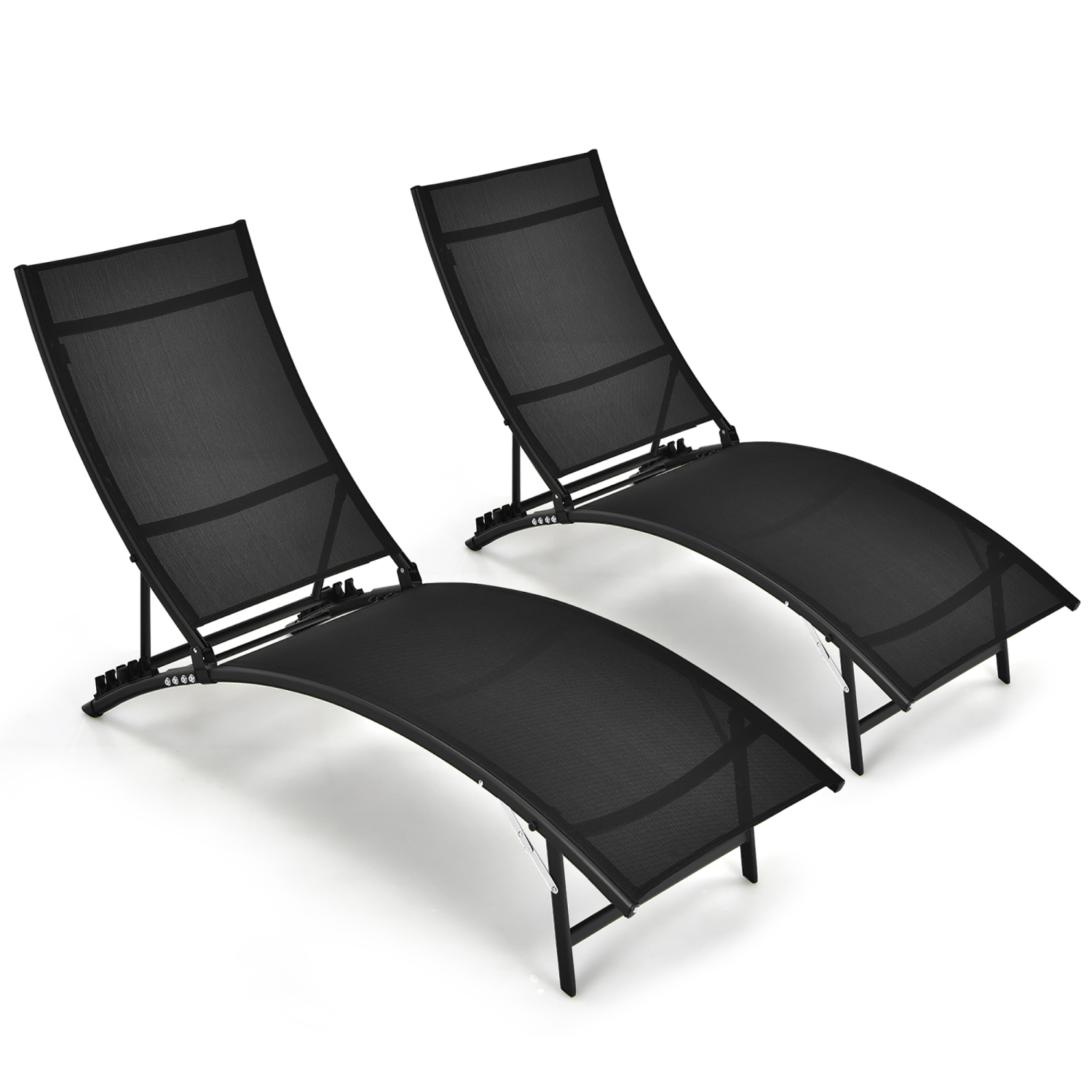 Costway 2 PCS Patio Folding Chaise Lounge Chair Recliner Adjustable Stackable Deck Black