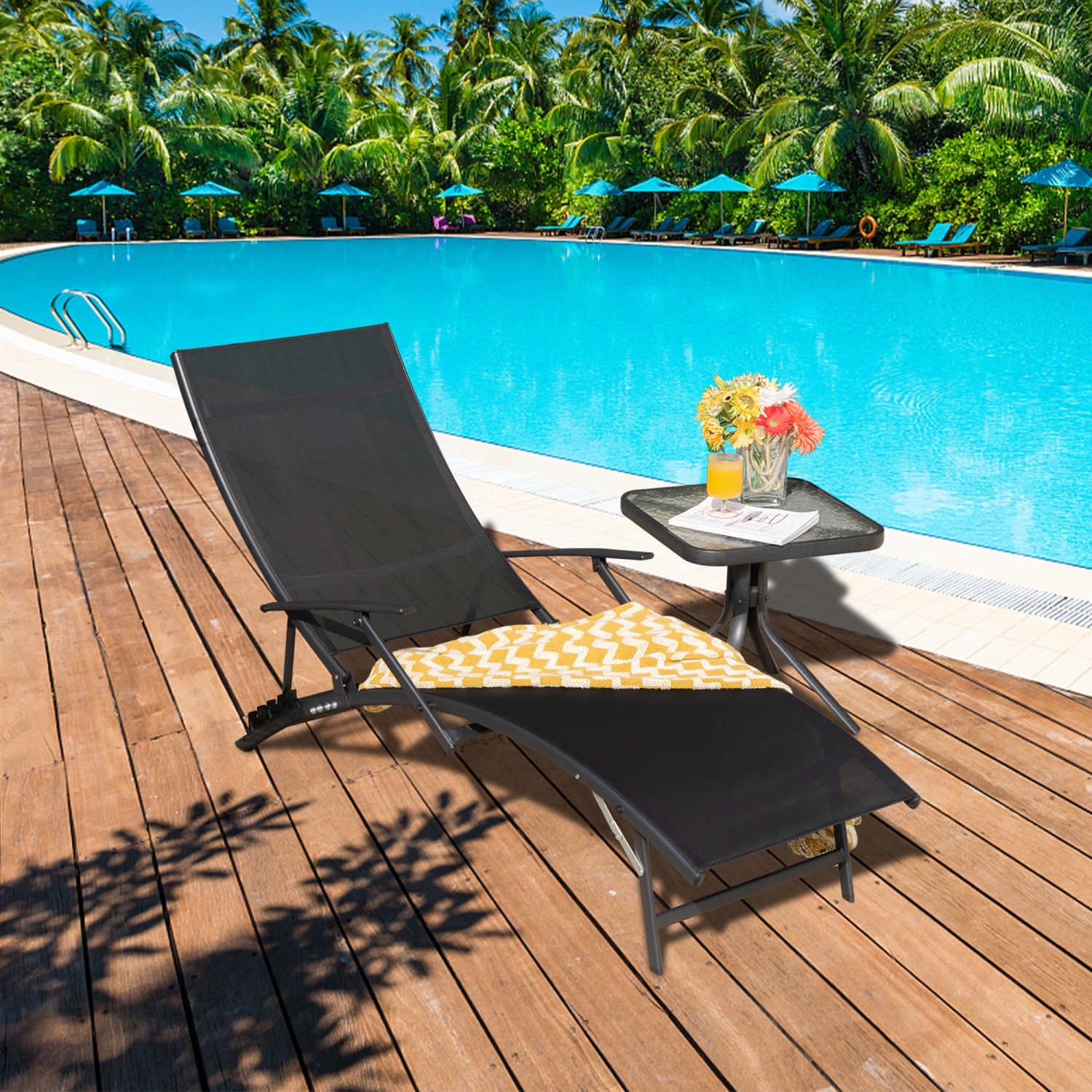 Gymax Set of 2 Foldable Patio Chaise Lounge w/ 5-level Backrest Outdoor Recliner Chair