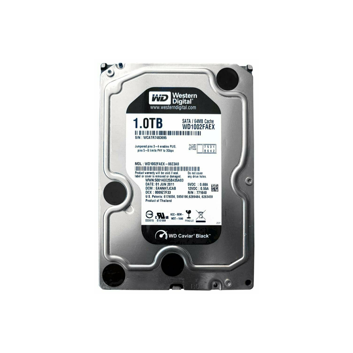 WD Black WD1002FAEX Internal Hard Drive 1TB SATA 7200RPM 64M Cache 3.5-Inch- Refurbished