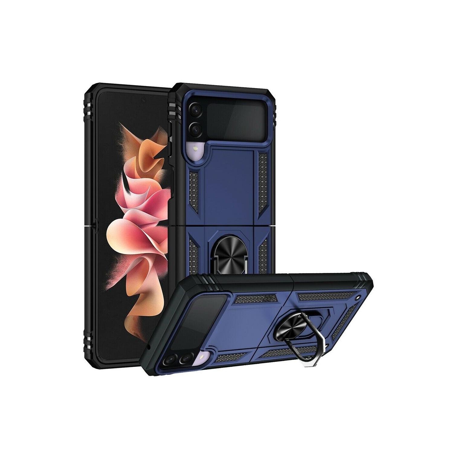 【CSmart】 Anti-Drop Hybrid Magnetic Hard Armor Case with Ring Holder for Samsung Galaxy Z Flip 3 5G, Navy