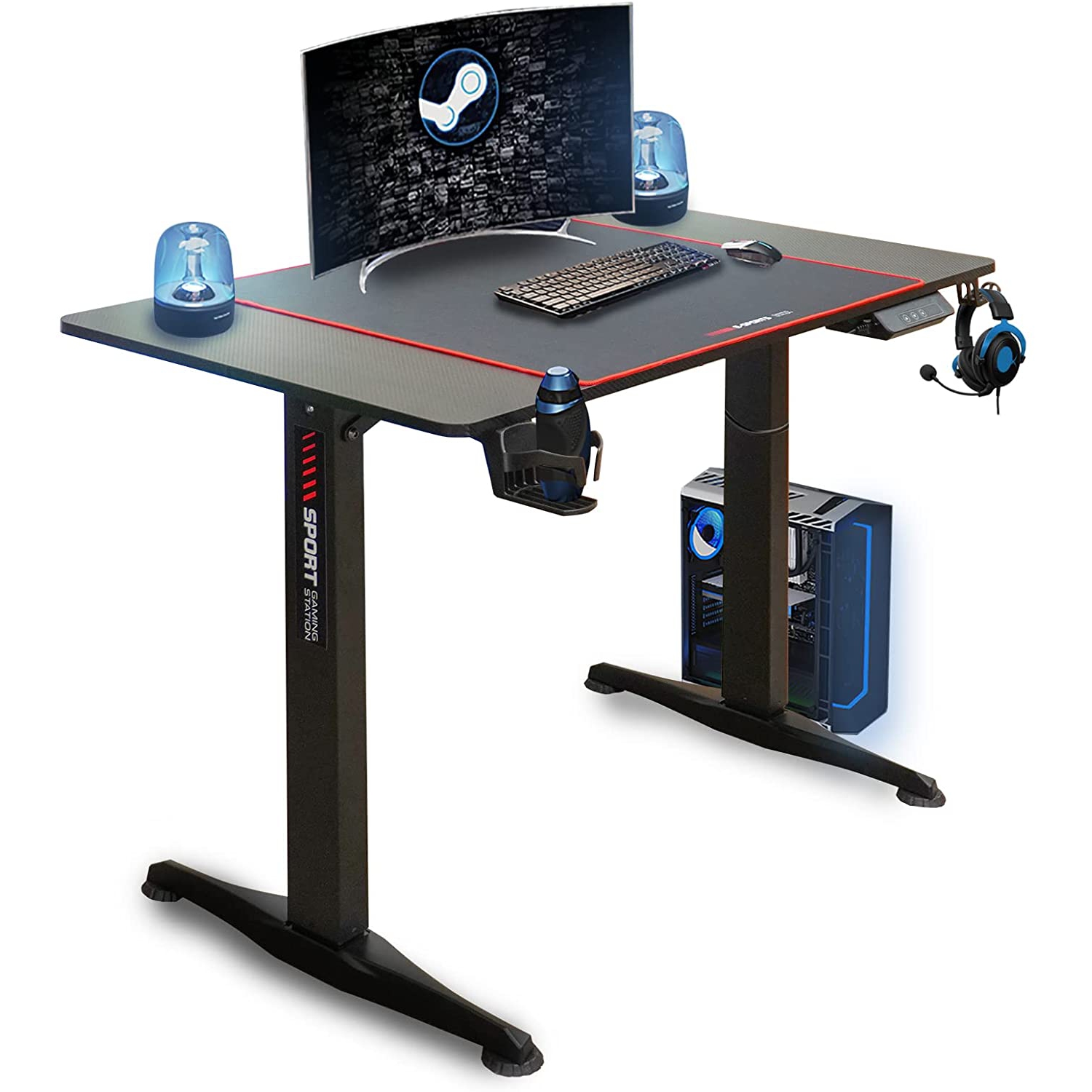 SK DEPOT 43"x 24"/110 x 60 cm Electric Height Adjustable Standing Gaming Desk with Memory Preset Controller, Large Work Surface, Black