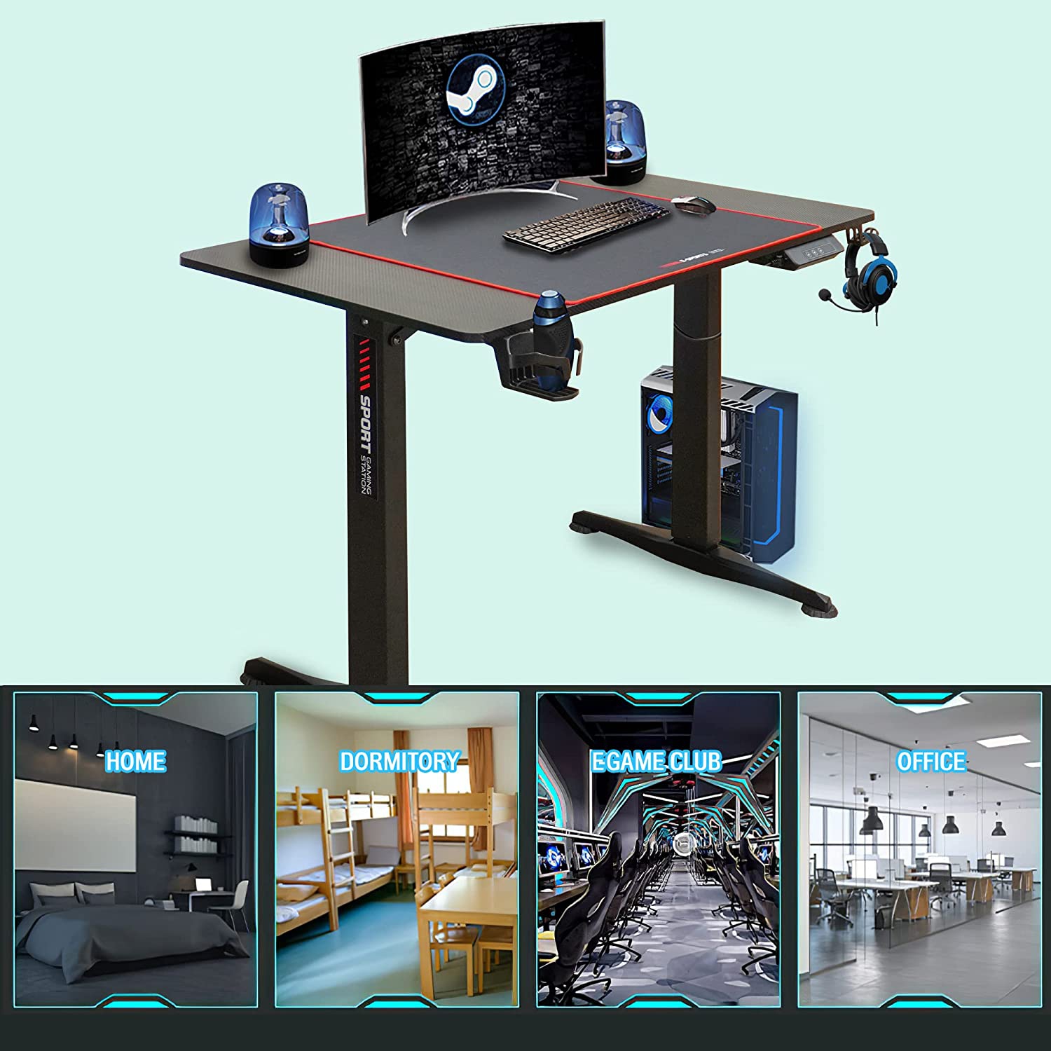 SK DEPOT 43"x 24"/110 x 60 cm Electric Height Adjustable Standing Gaming Desk with Memory Preset Controller, Large Work Surface, Black