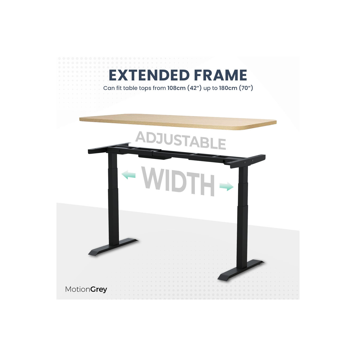 MotionGrey – Table d’ordinateur à deux moteurs électrique à hauteur réglable, bureau debout, cadre noir, table