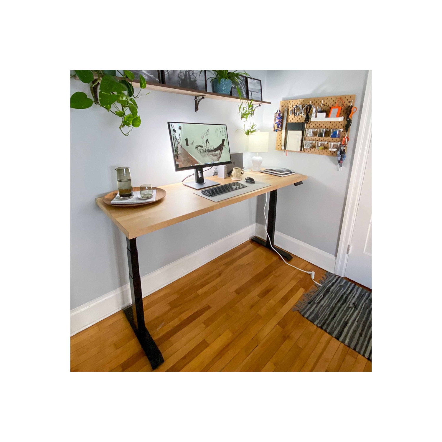 MotionGrey – Table d’ordinateur à deux moteurs électrique à hauteur réglable, bureau debout, cadre noir, table