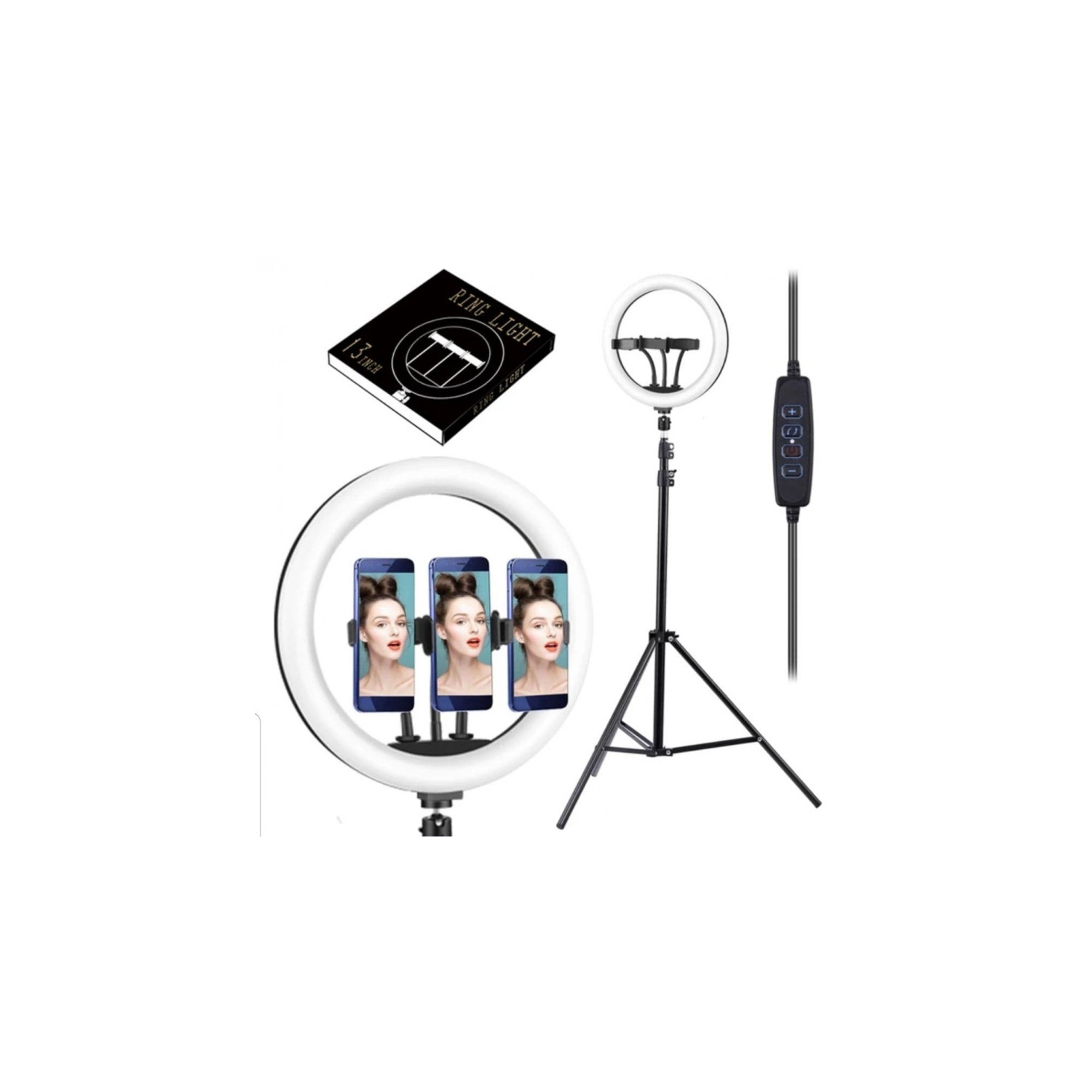 13inch Ring light + 2m tripod + 3pcs phone holder + Bluetooth shutter remote control