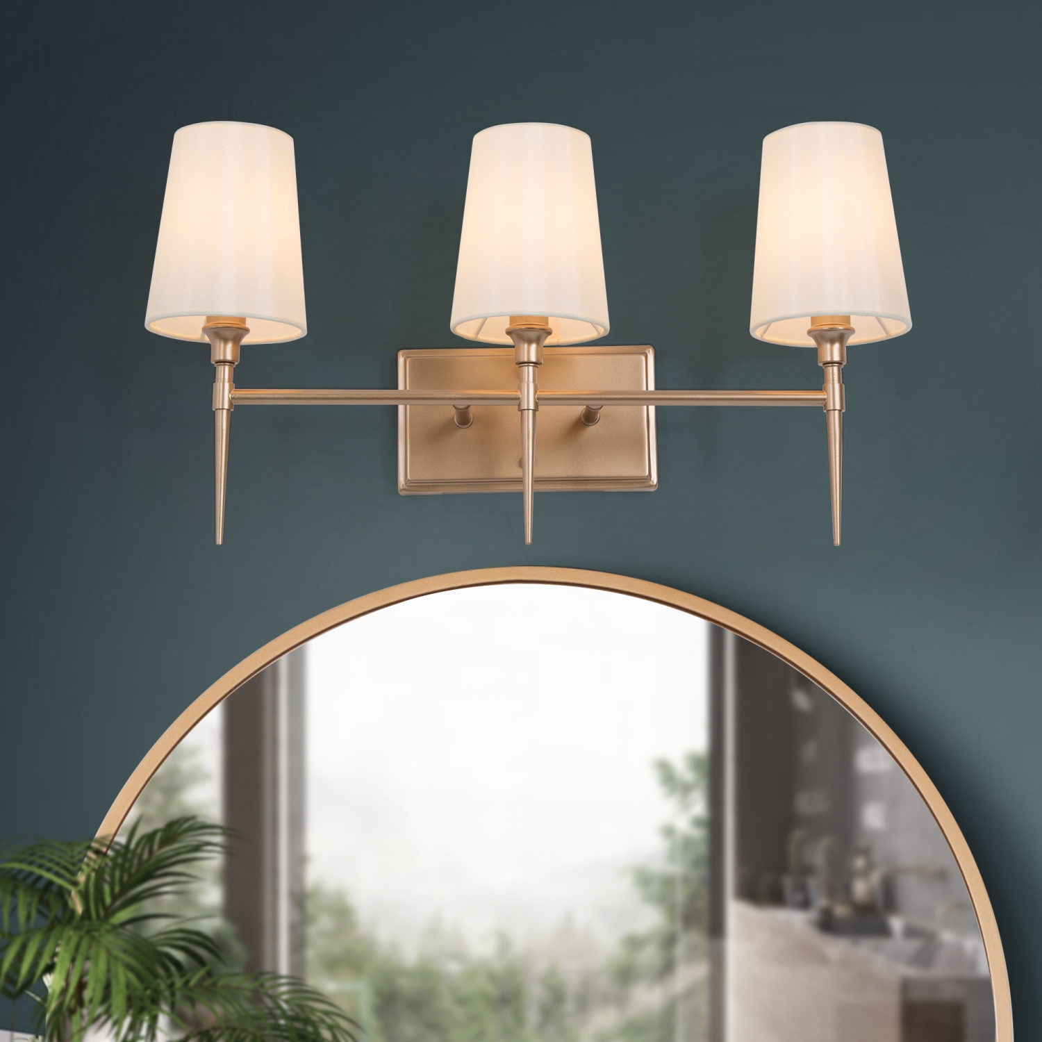 Modern 3-Light Fabric Dark Gold Vanity Light