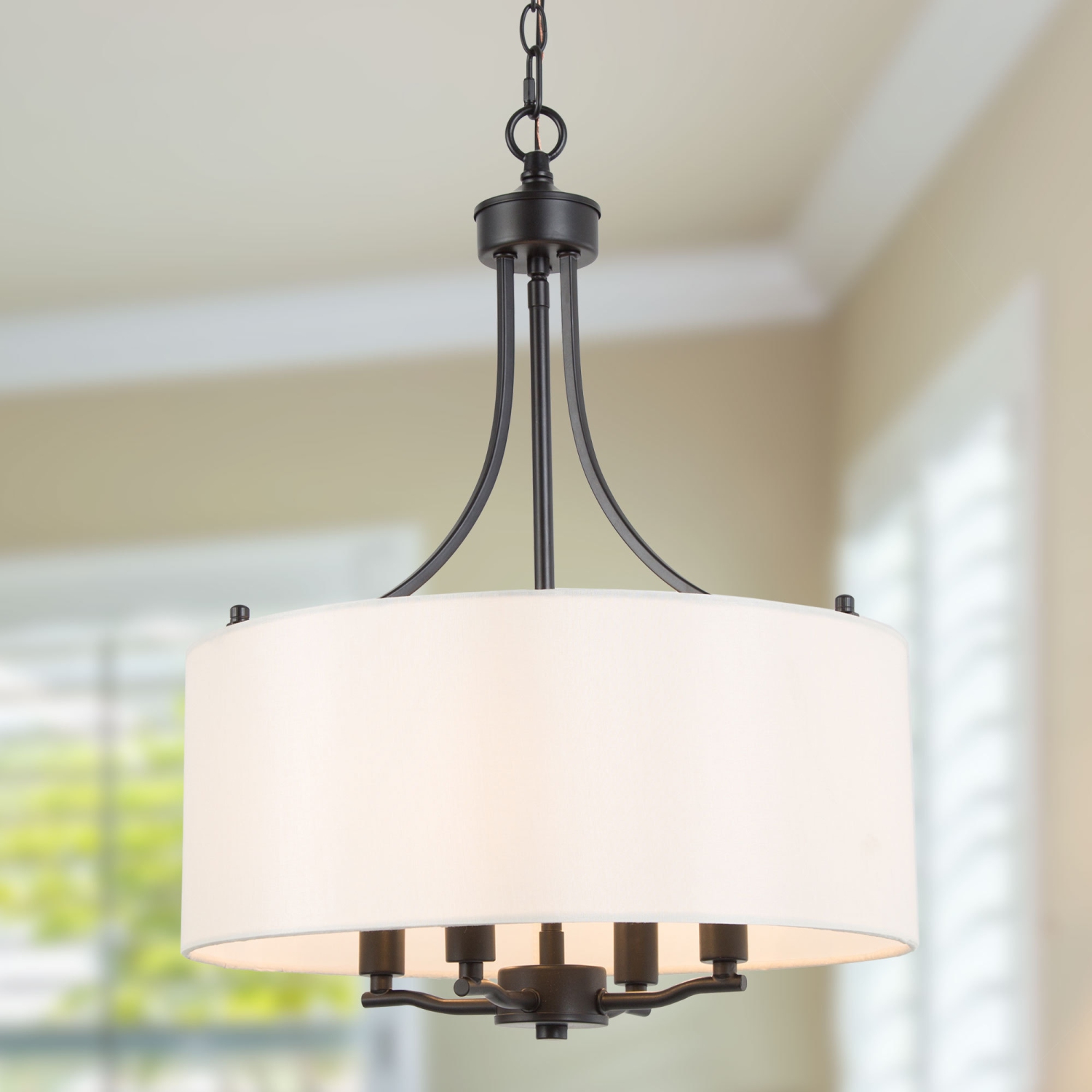 Modern 4-Light Fabric Drum Chandelier